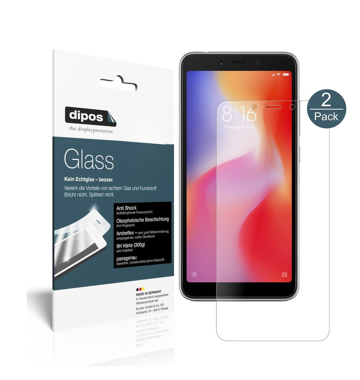 Matte Displayschutzfolie von dipos passend für Xiaomi Redmi 6A, 9H kratzfest und blasenfrei montiert