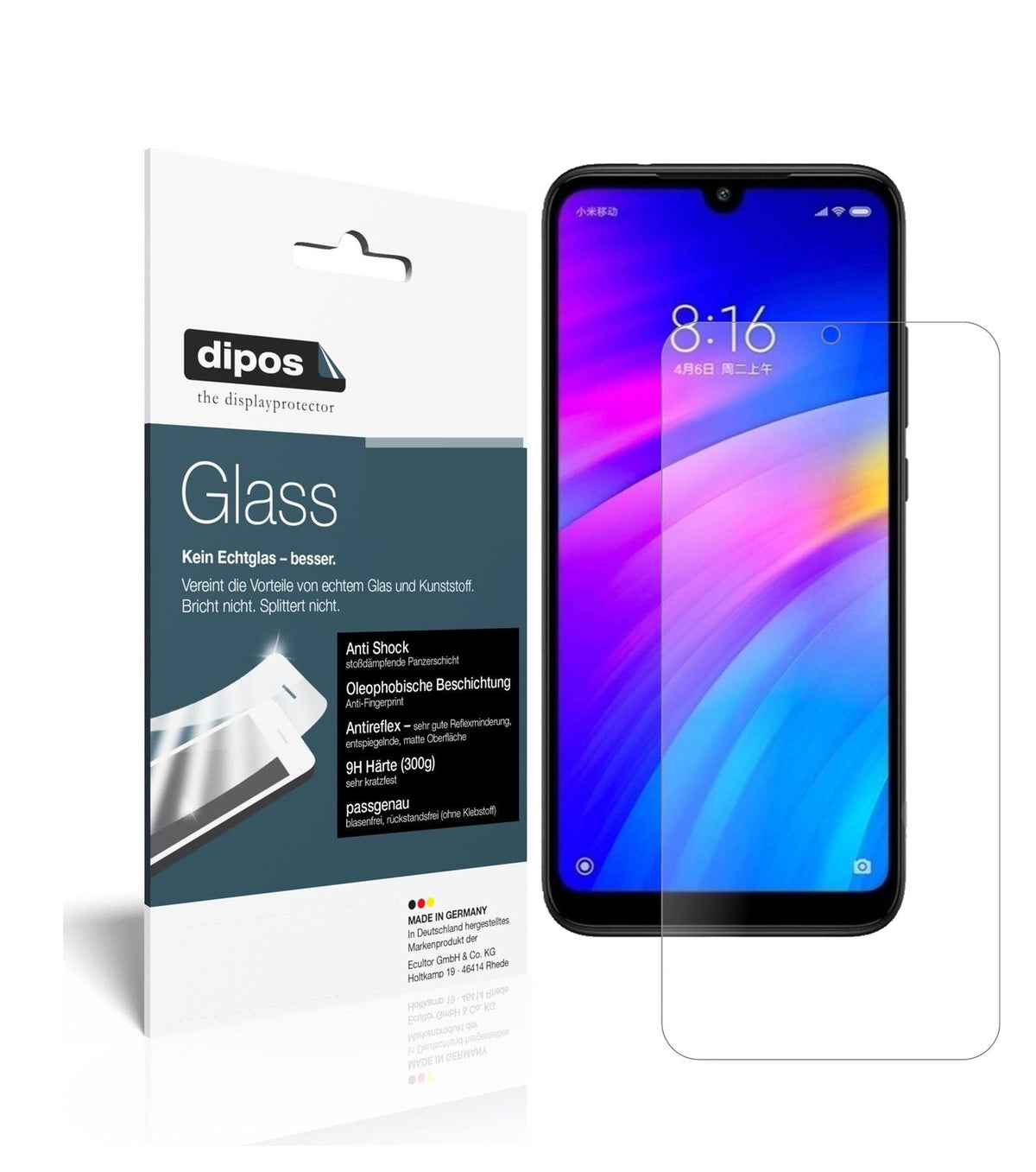 Matte Displayschutzfolie von dipos passend für Xiaomi Redmi 7, 9H kratzfest und blasenfrei montiert