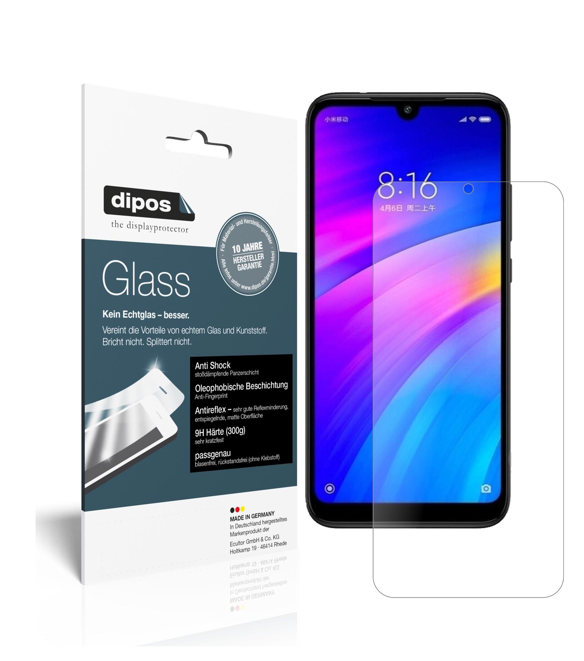Matte Displayschutzfolie von dipos passend für Xiaomi Redmi 7, 9H kratzfest und blasenfrei montiert