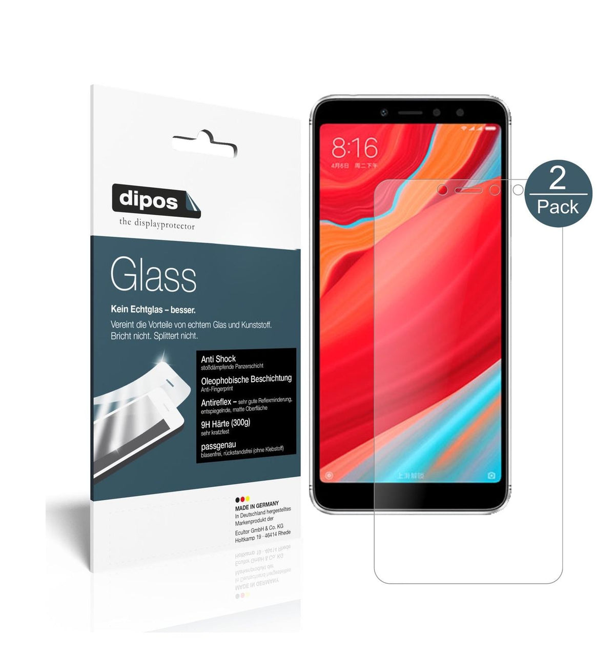 Matte Displayschutzfolie von dipos passend für Xiaomi Redmi Y2, 9H kratzfest und blasenfrei montiert