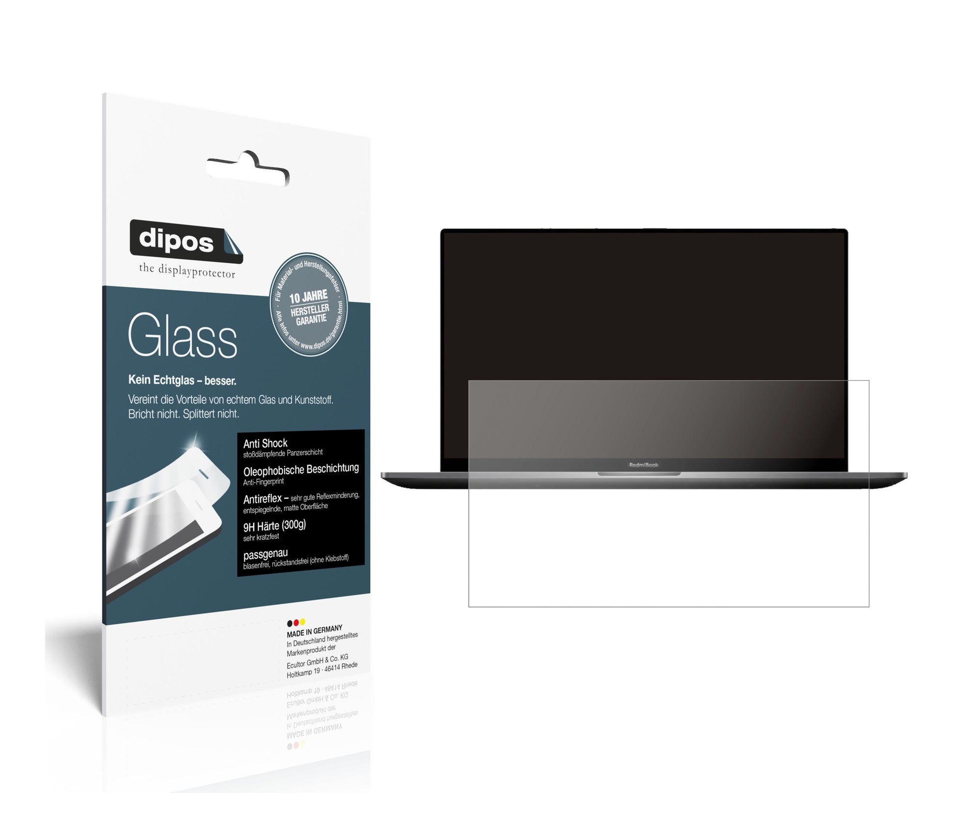 Matte Displayschutzfolie von dipos passend für Xiaomi RedmiBook 16 16.1 Zoll, 9H kratzfest und blasenfrei montiert