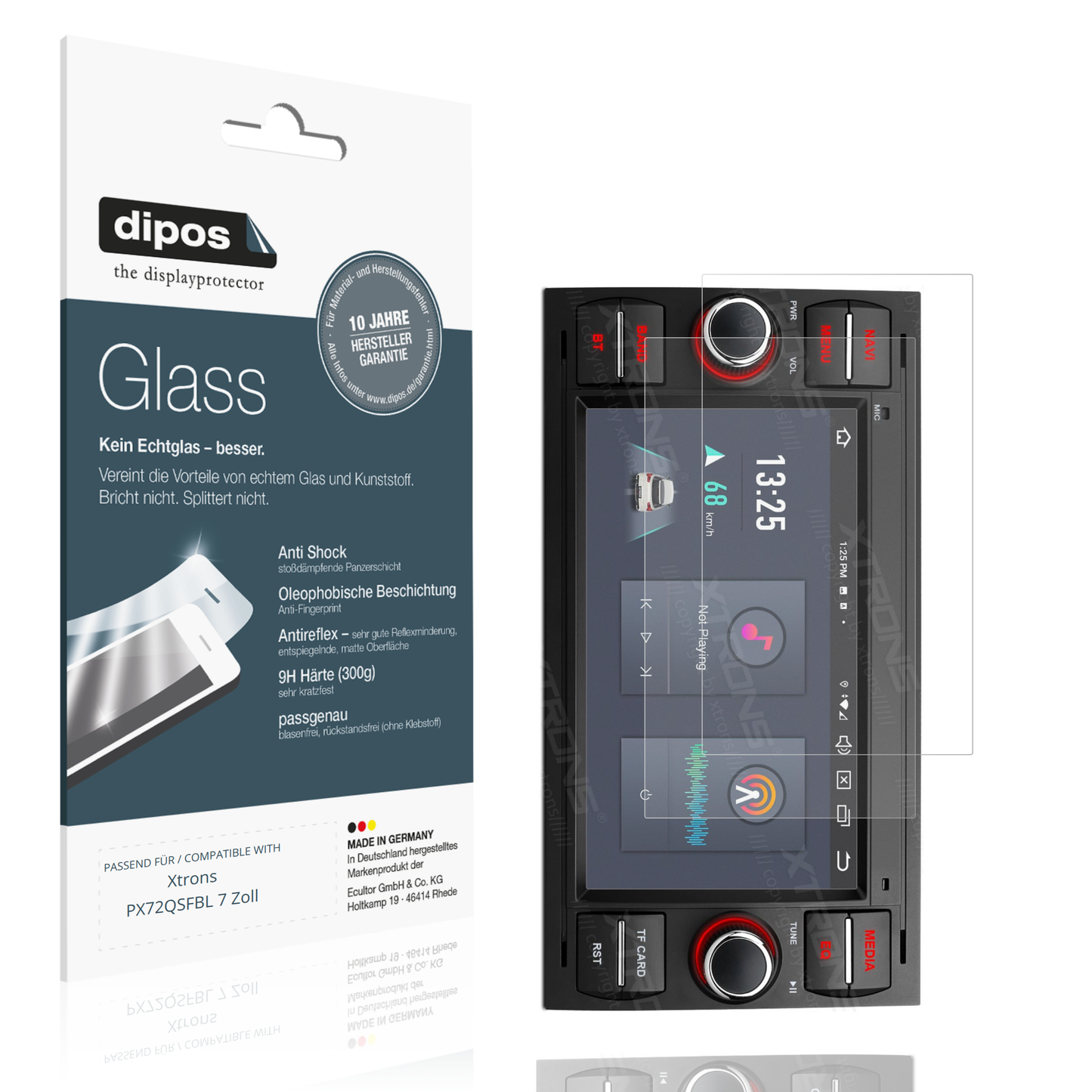 Matte Displayschutzfolie von dipos passend für Xtrons PX72QSFBL 7 Zoll, 9H kratzfest und blasenfrei montiert