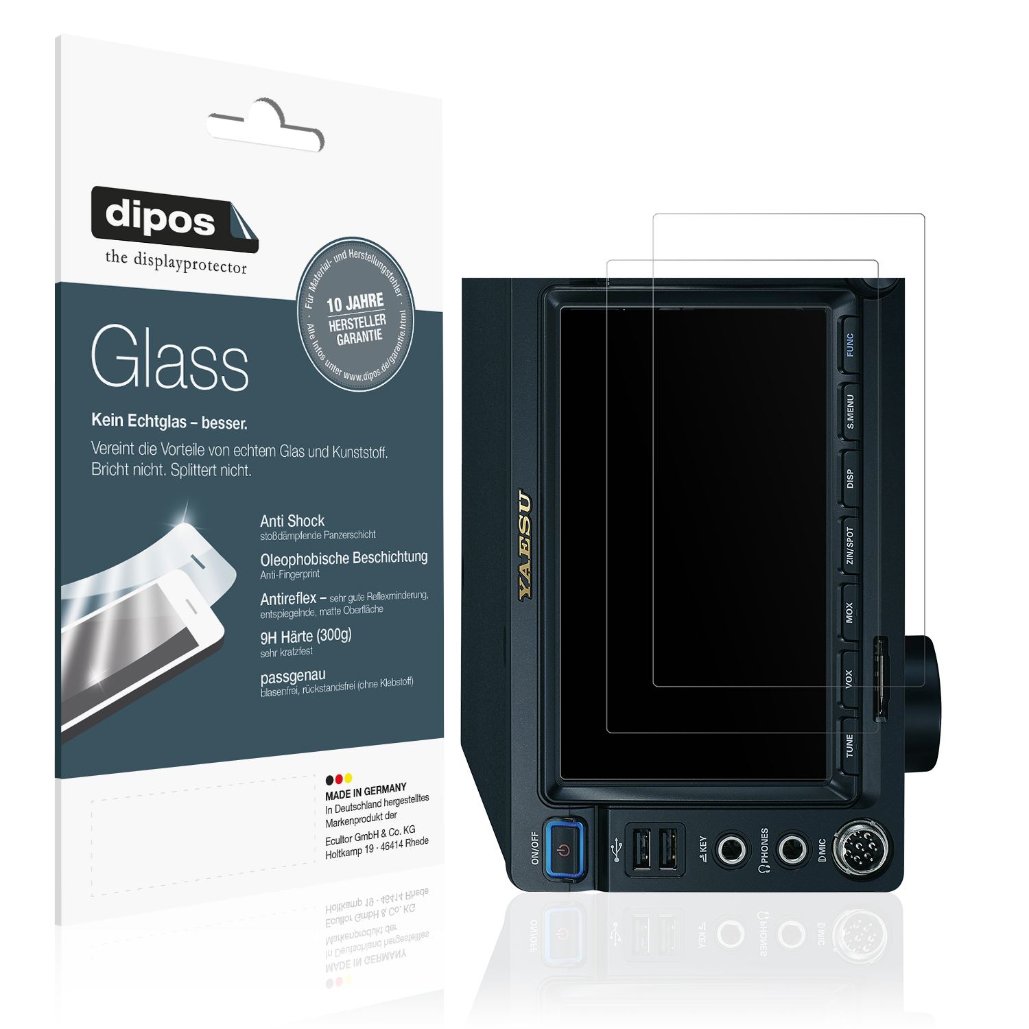 Matte Displayschutzfolie von dipos passend für Yaesu FTDCX101MP, 9H kratzfest und blasenfrei montiert