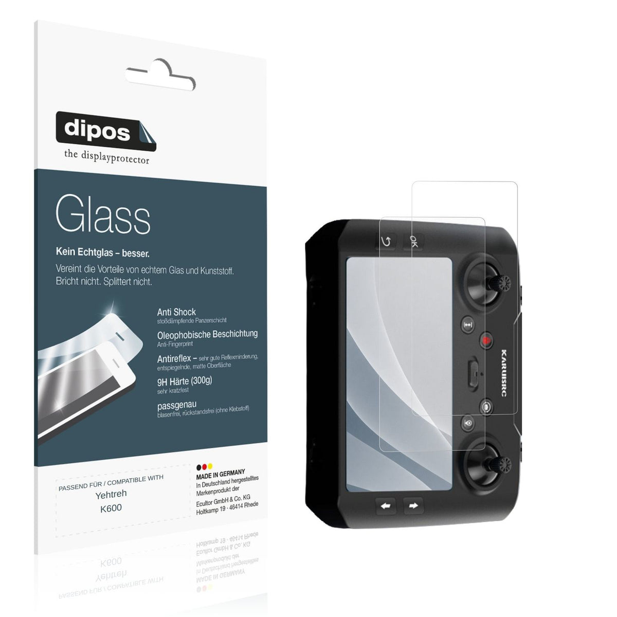 Matte Displayschutzfolie von dipos passend für Yehtreh K600, 9H kratzfest und blasenfrei montiert