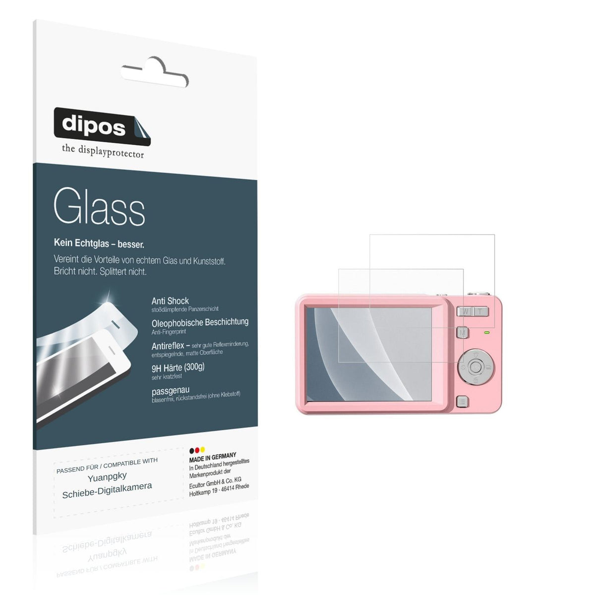 Matte Displayschutzfolie von dipos passend für Yuanpgky Schiebe-Digitalkamera, 9H kratzfest und blasenfrei montiert