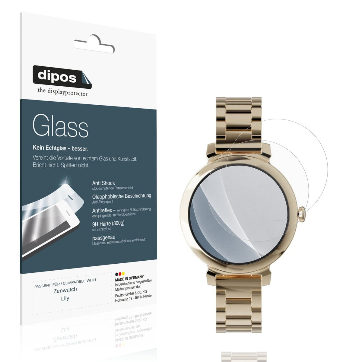 Matte Displayschutzfolie von dipos passend für Zenwatch Lily, 9H kratzfest und blasenfrei montiert