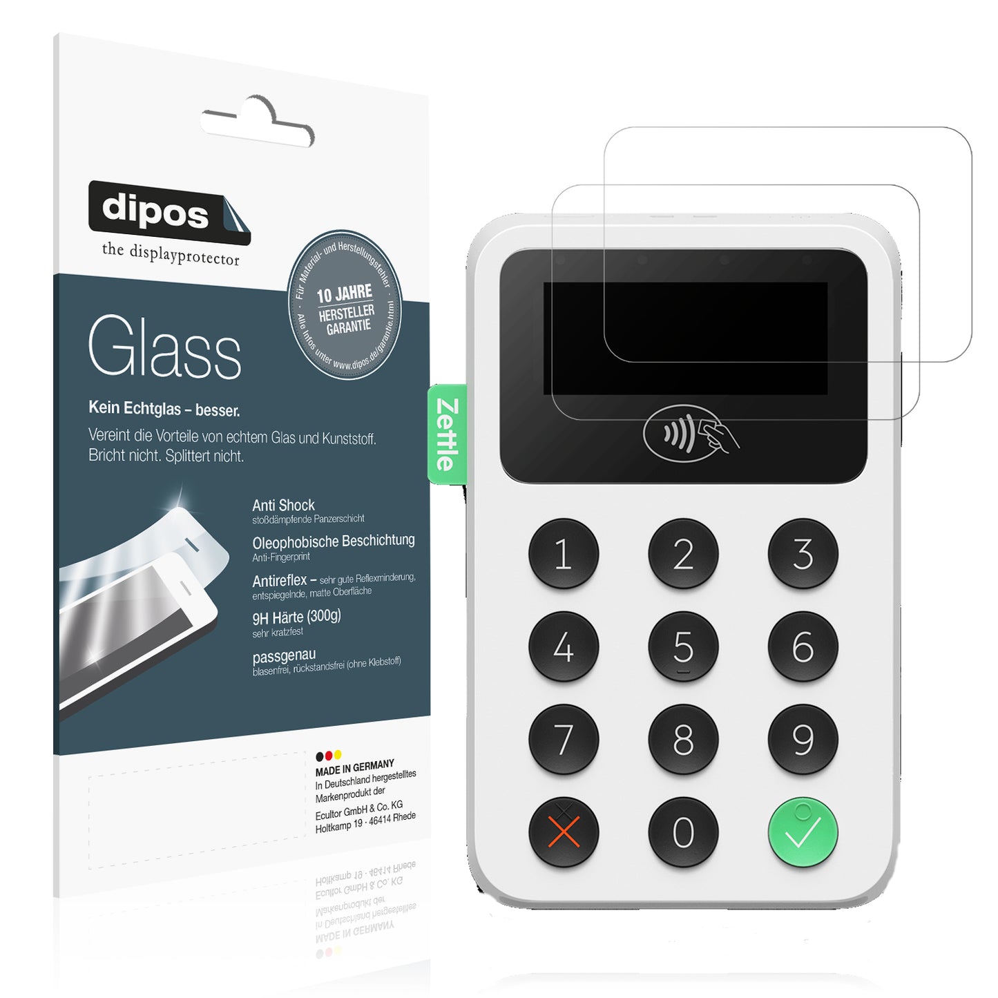 Matte Displayschutzfolie von dipos passend für Zettle Reader 2, 9H kratzfest und blasenfrei montiert