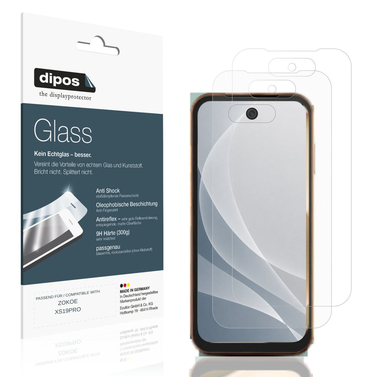 Matte Displayschutzfolie von dipos passend für ZOKOE XS19PRO, 9H kratzfest und blasenfrei montiert