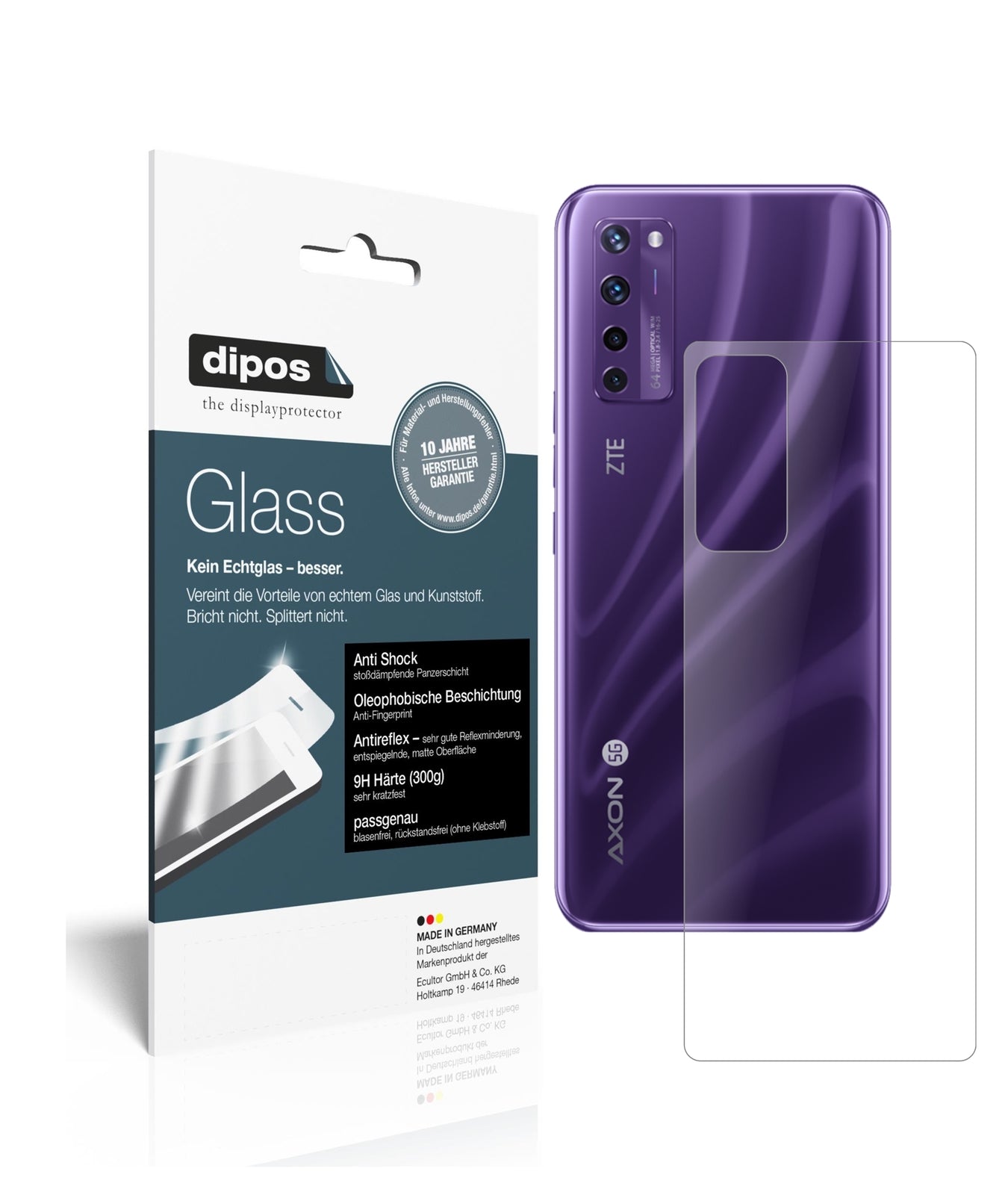 Matte Displayschutzfolie von dipos passend für ZTE A20 5G Rückseite, 9H kratzfest und blasenfrei montiert