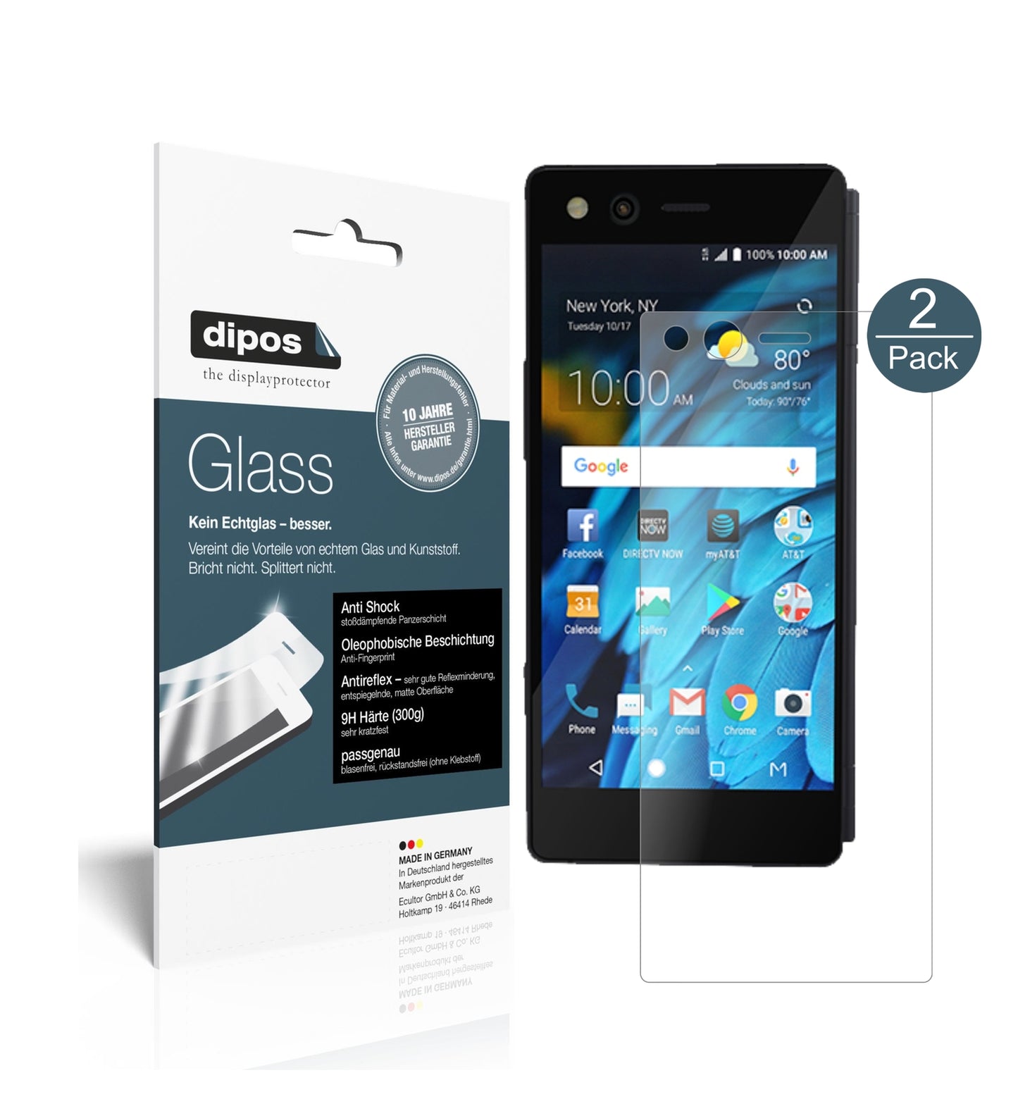 Matte Displayschutzfolie von dipos passend für ZTE Axon M, 9H kratzfest und blasenfrei montiert