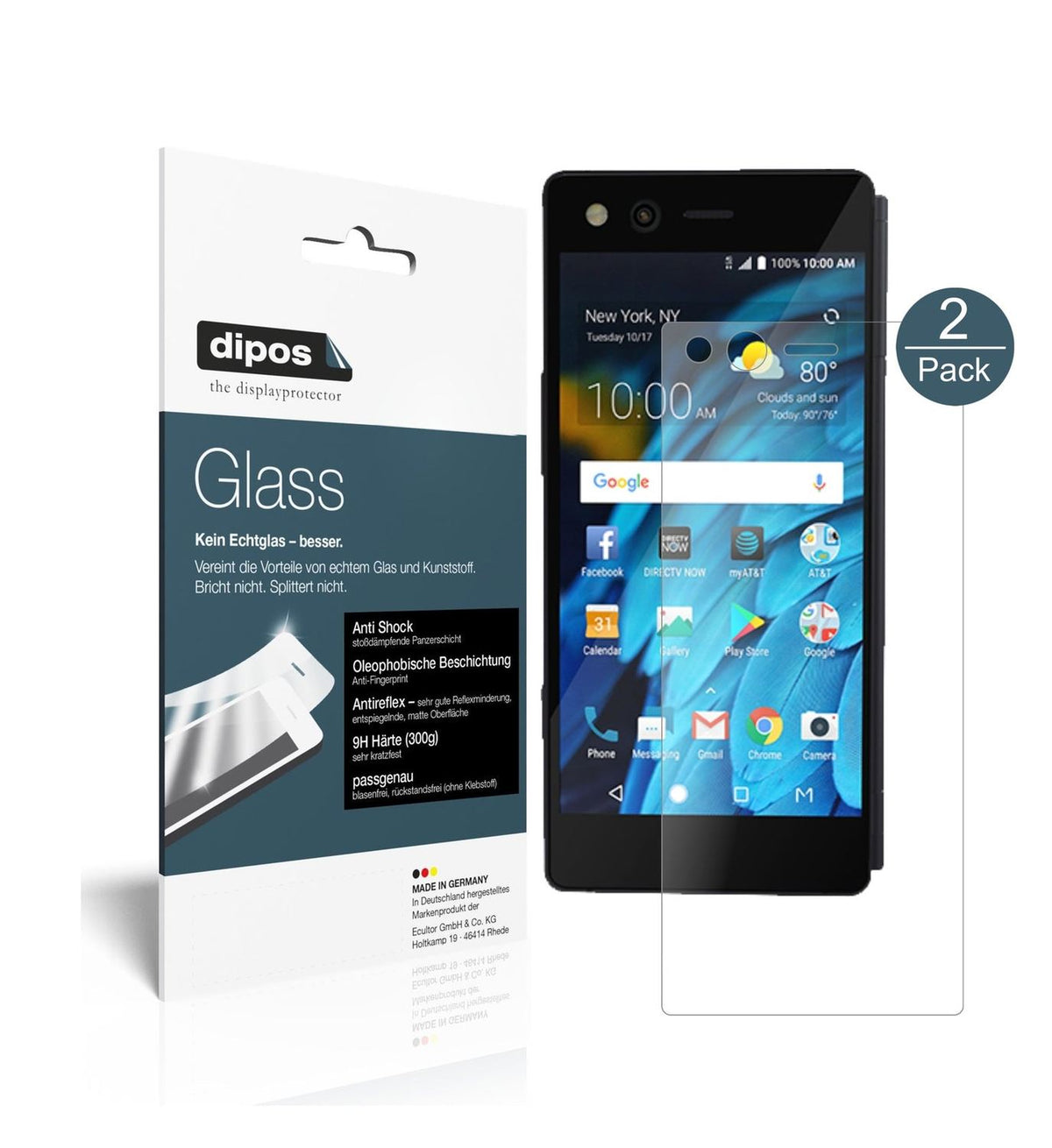 Matte Displayschutzfolie von dipos passend für ZTE Axon M, 9H kratzfest und blasenfrei montiert