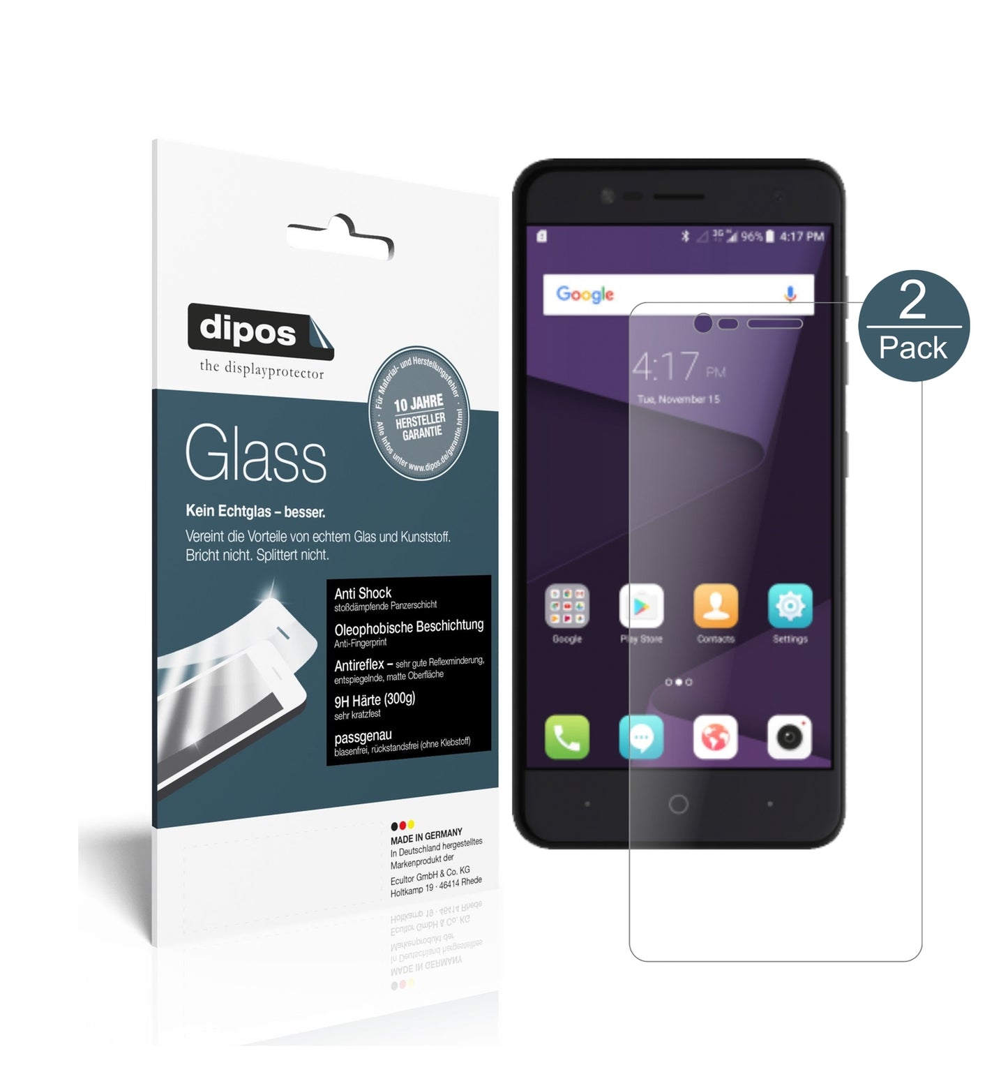 Matte Displayschutzfolie von dipos passend für ZTE Blade V8 Mini, 9H kratzfest und blasenfrei montiert