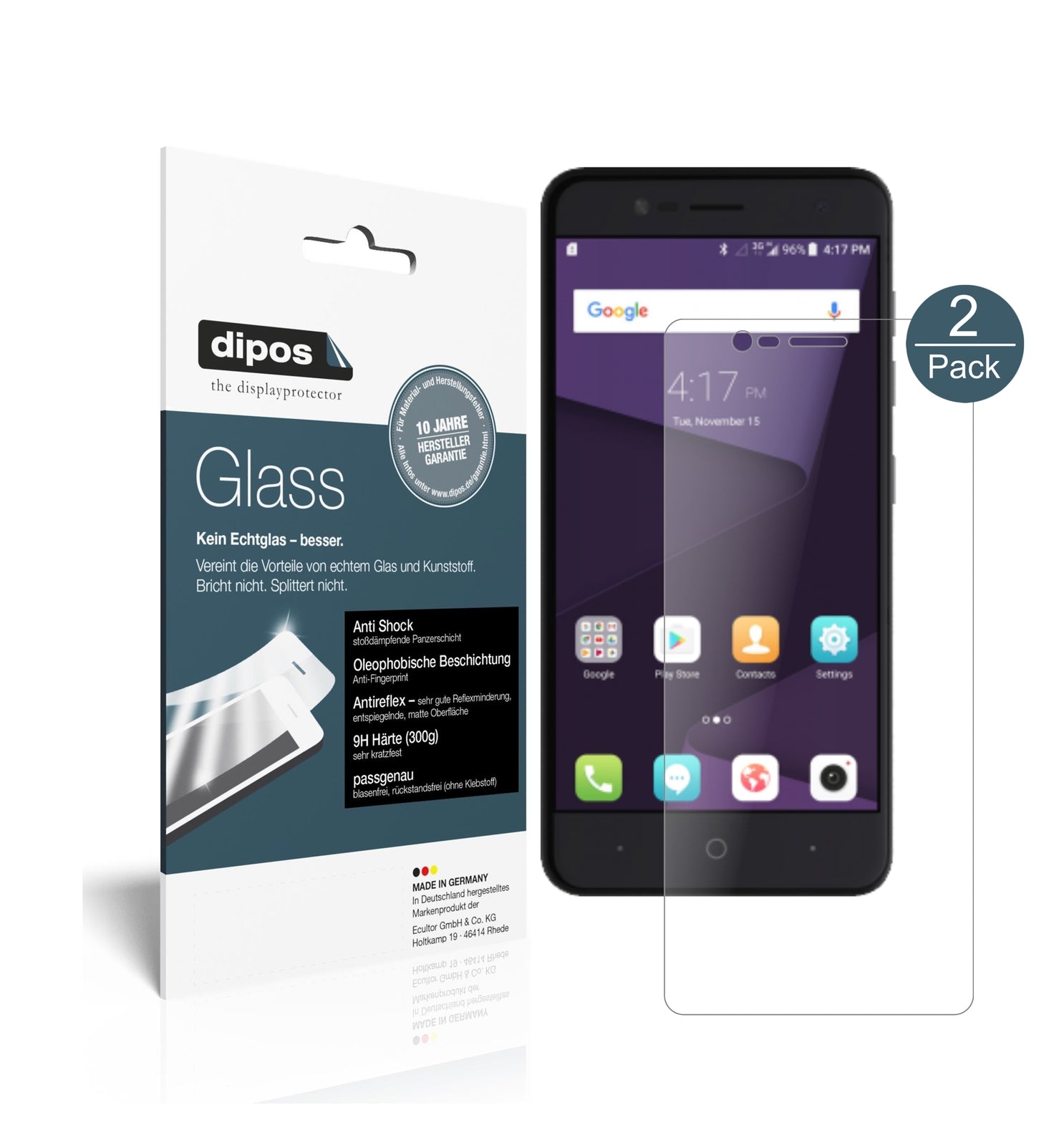 Matte Displayschutzfolie von dipos passend für ZTE Blade V8 Mini, 9H kratzfest und blasenfrei montiert