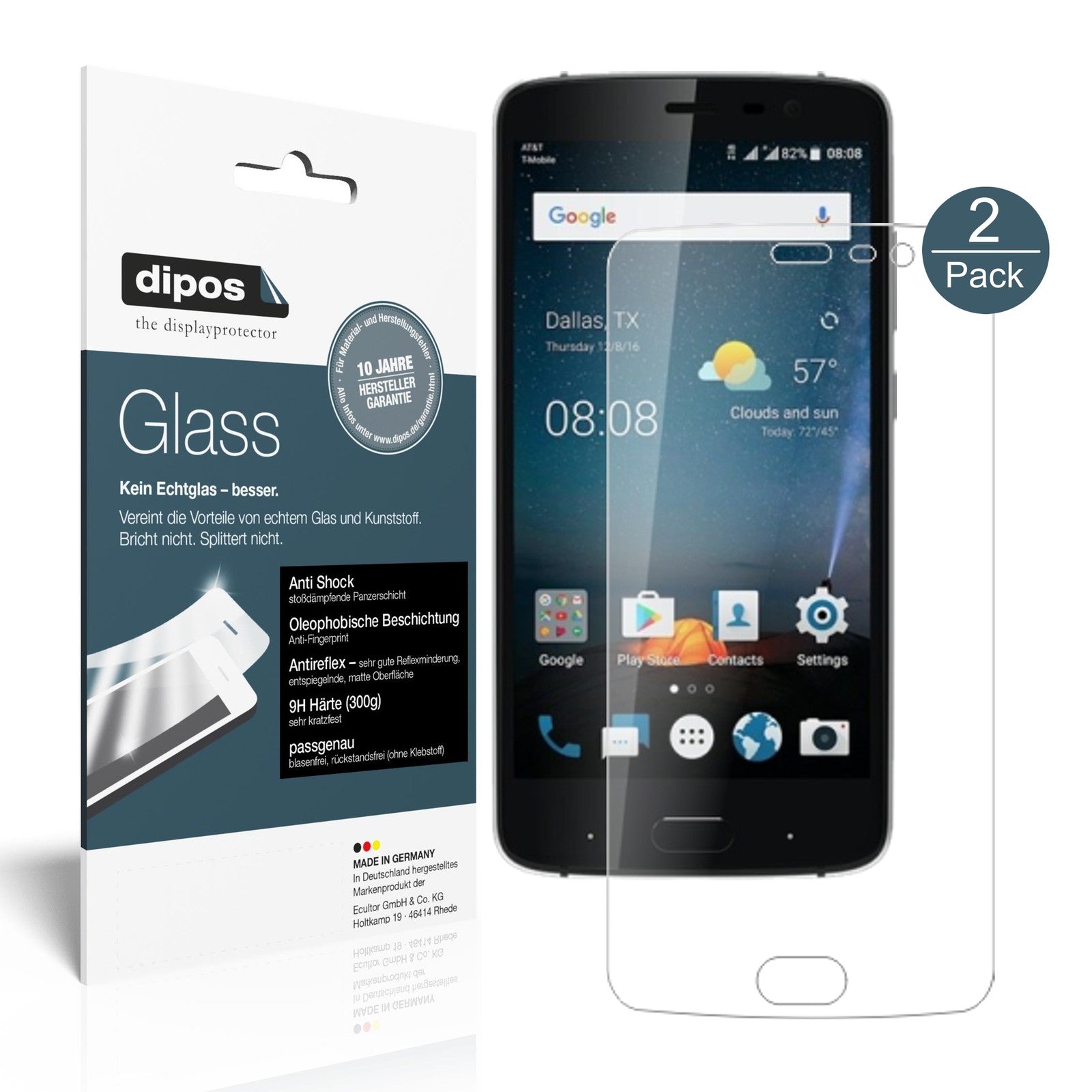 Matte Displayschutzfolie von dipos passend für ZTE Blade V8 Pro, 9H kratzfest und blasenfrei montiert