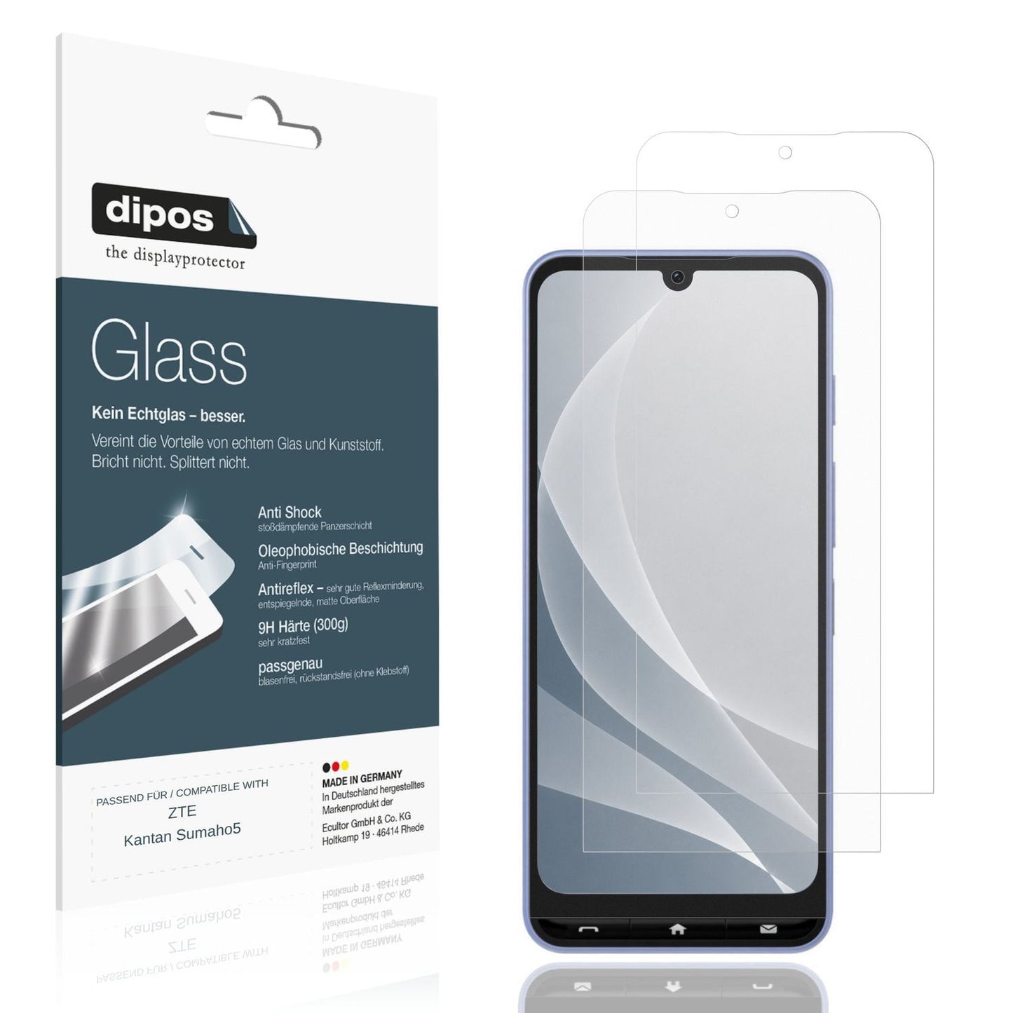 Matte Displayschutzfolie von dipos passend für ZTE Kantan Sumaho5, 9H kratzfest und blasenfrei montiert