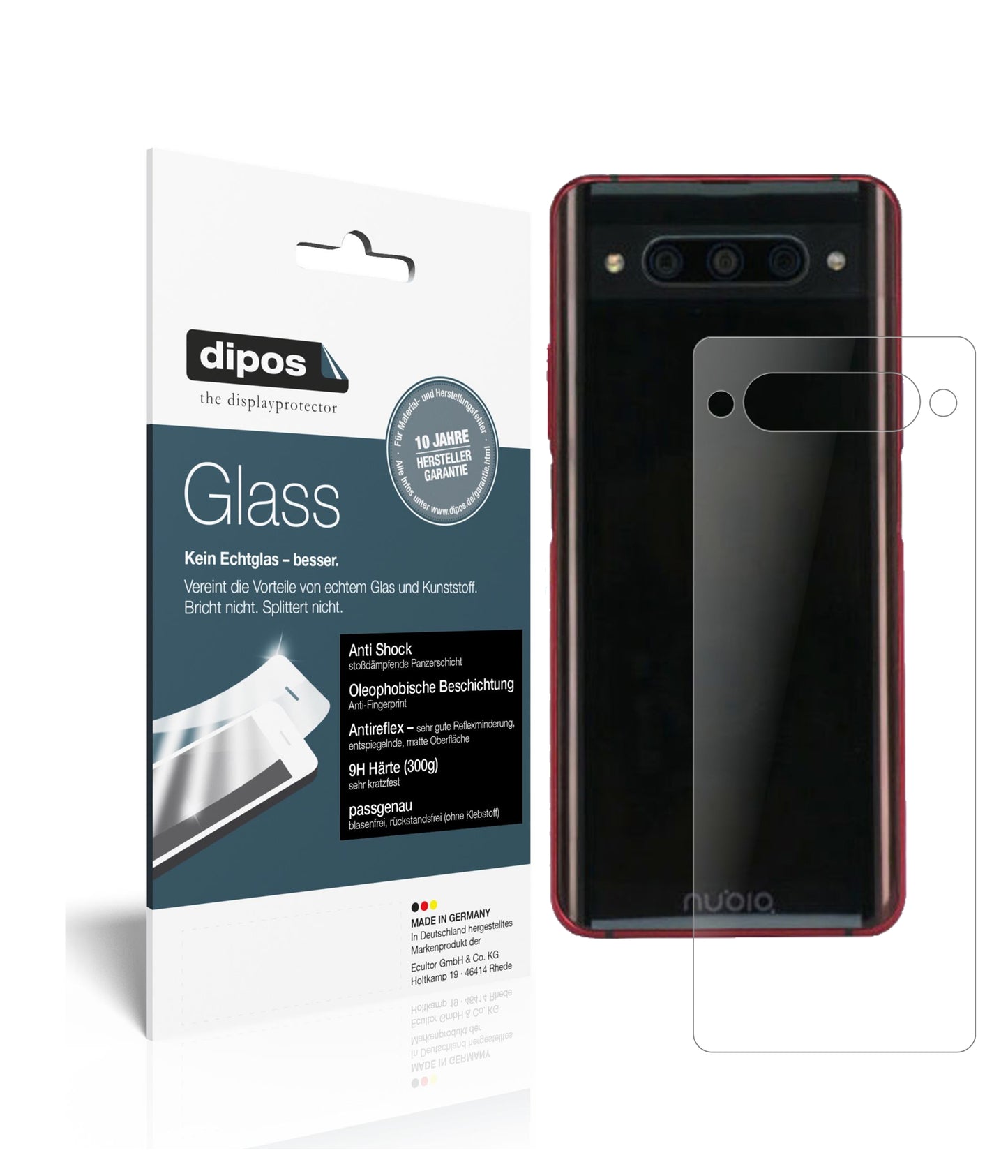 Matte Displayschutzfolie von dipos passend für ZTE nubia Z20 Rückseite, 9H kratzfest und blasenfrei montiert