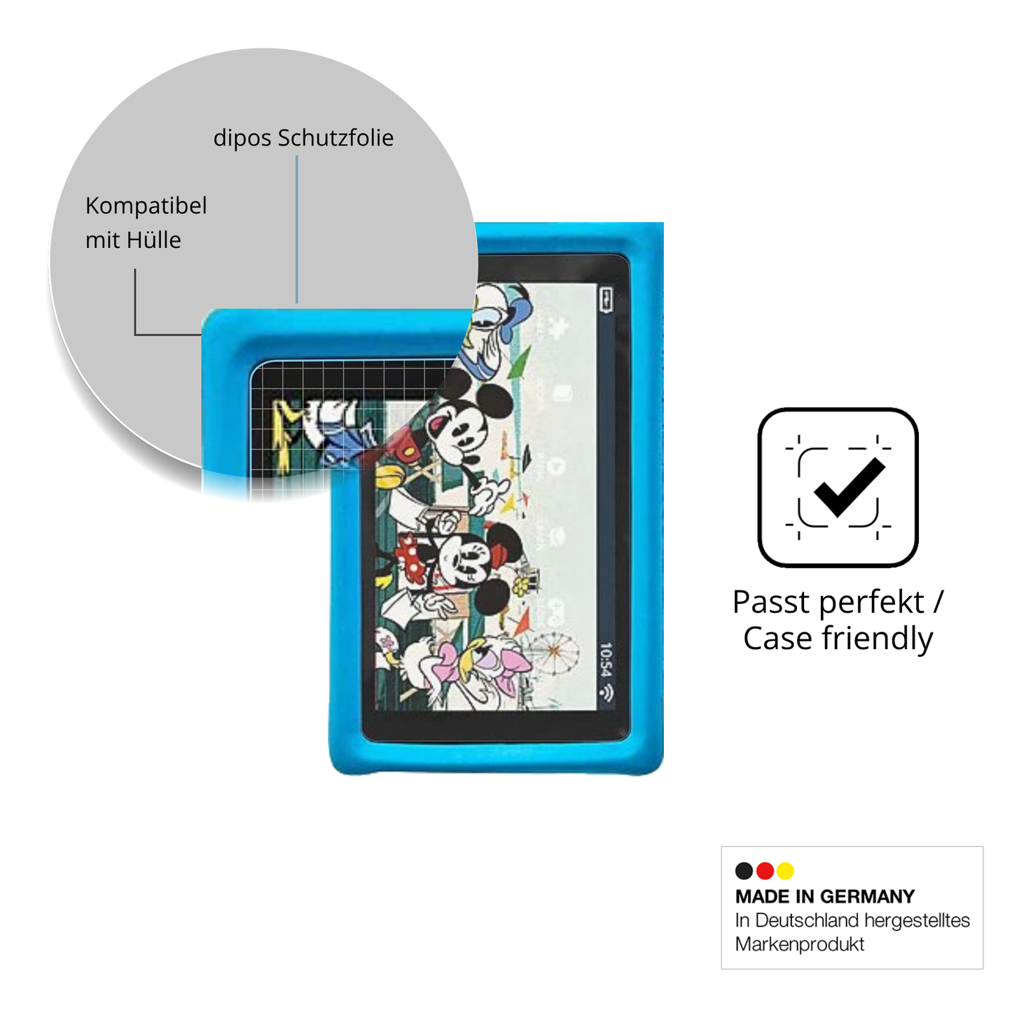Schutzfolie mit optimaler Passform, zur Verwendung mit Hüllen geeignet