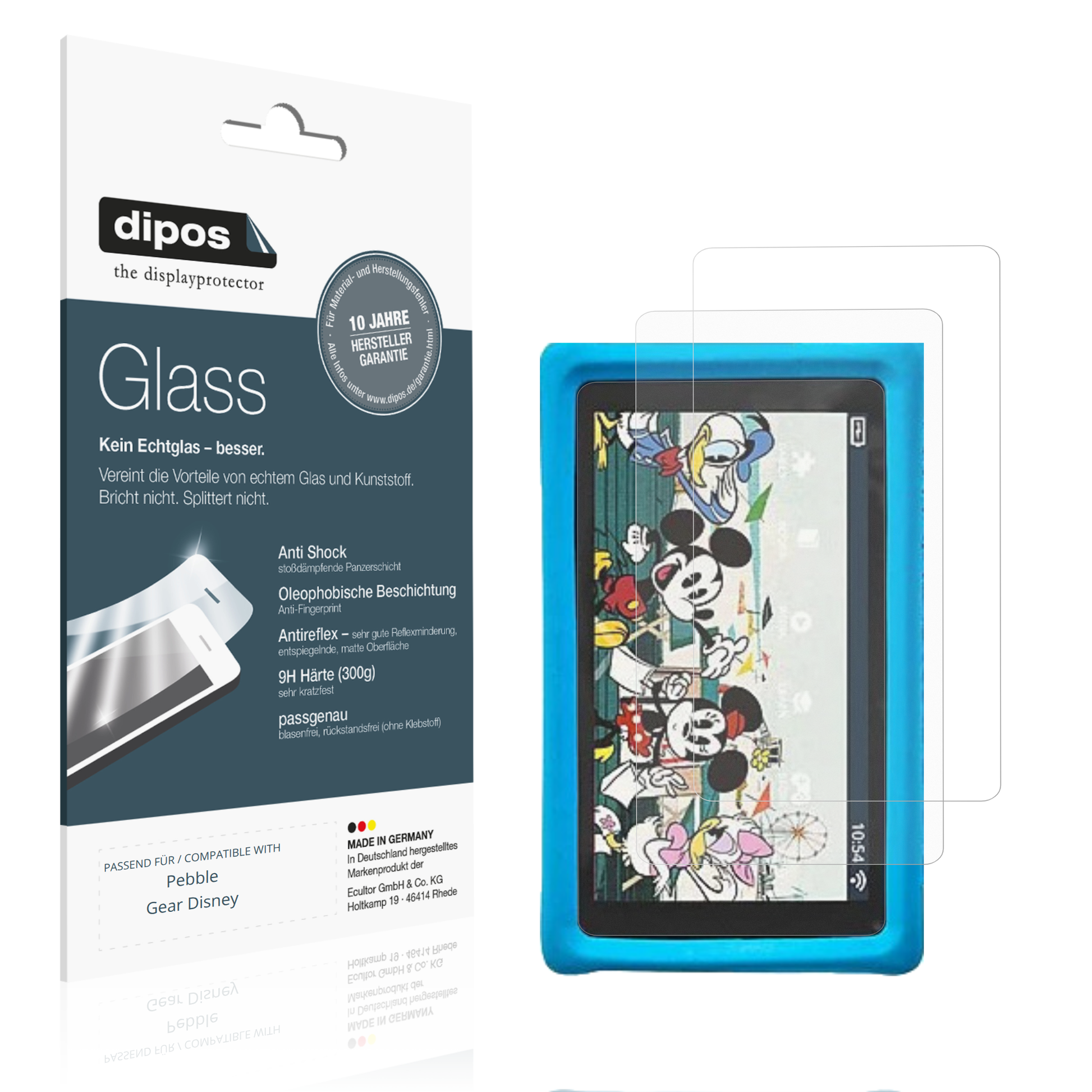 Matte Displayschutzfolie von dipos passend für Pebble Gear Disney, 9H kratzfest und blasenfrei montiert