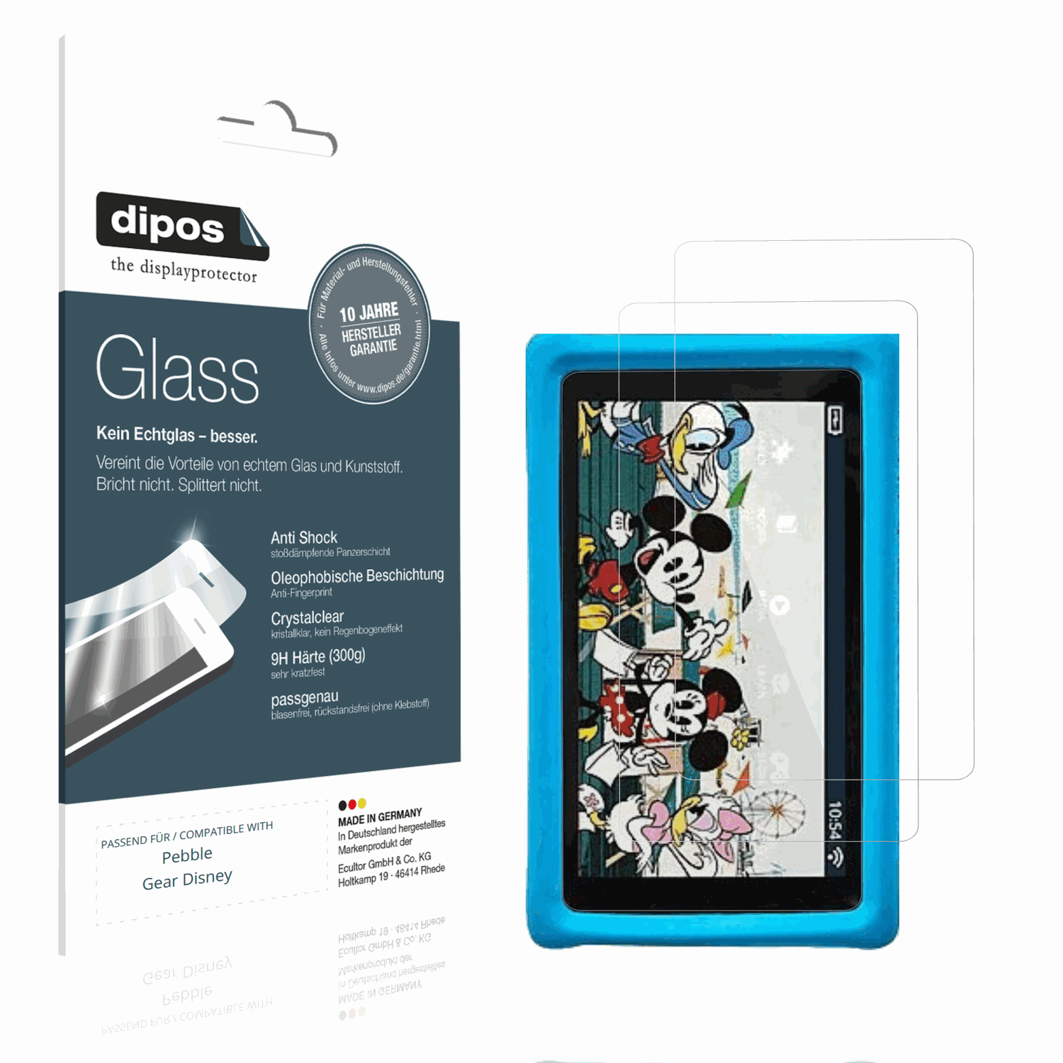 Klare Displayschutzfolie von dipos passend für Pebble Gear Disney, 9H kratzfest und blasenfrei montiert