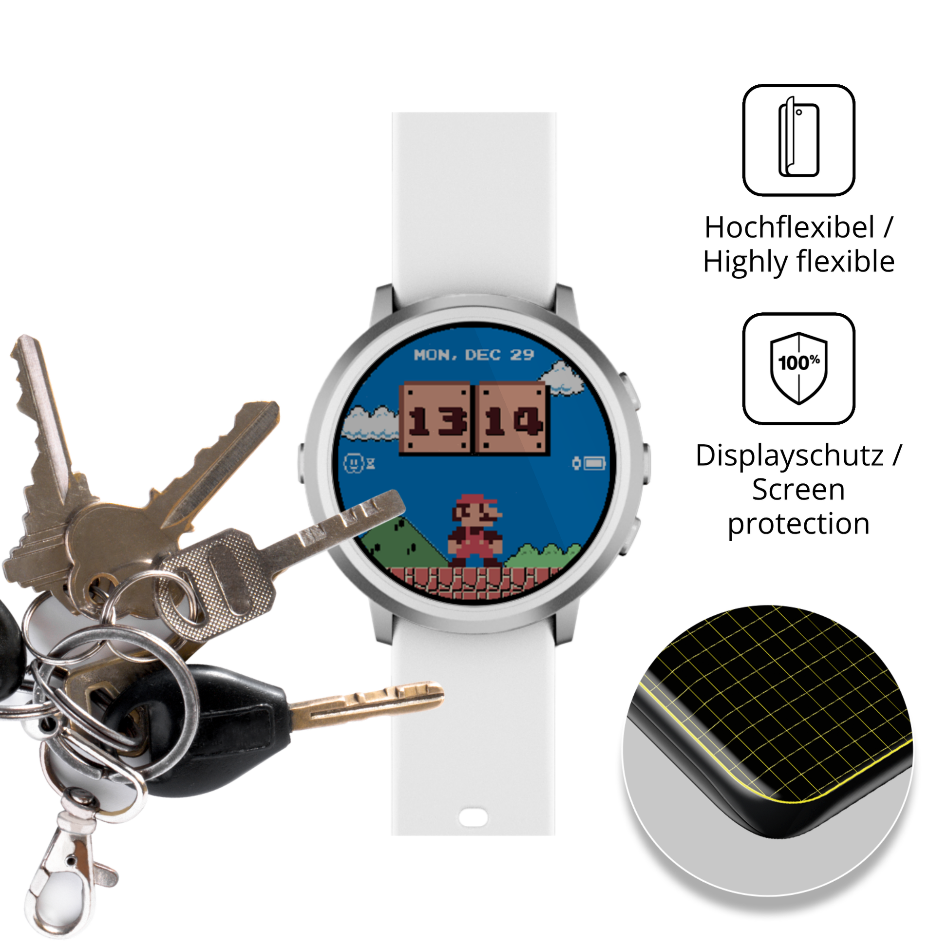 dipos Displayschutz für Pebble Round 2, transparente Oberfläche, geringe Dicke und perfekte Passform