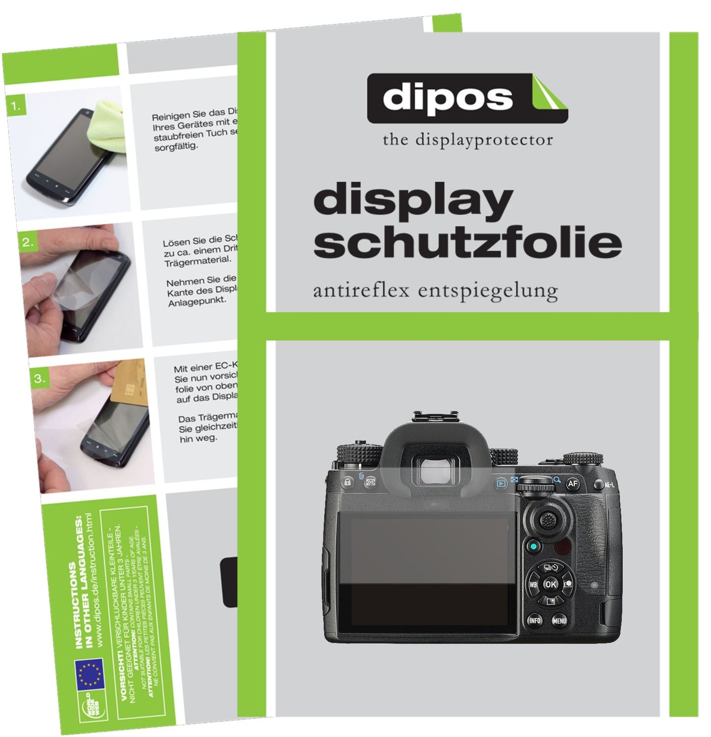 Matte Displayschutzfolie von dipos passend für Pentax K-3 III, präziser Zuschnitt und blasenfrei montiert