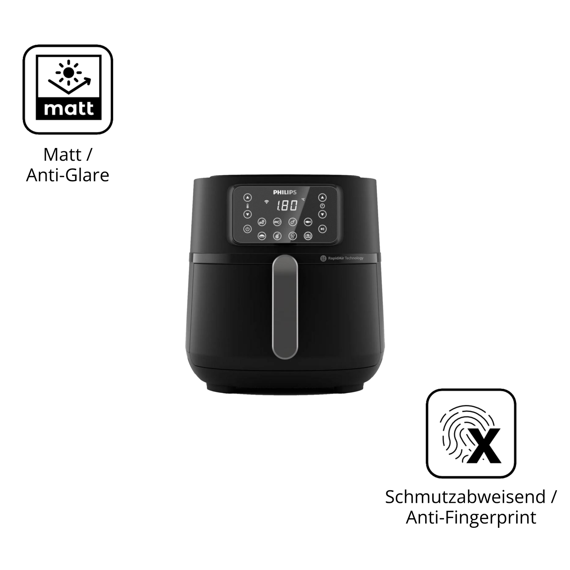 Dünne und entspiegelnde Folie passend zugeschnitten für Philips Airfryer 5000 Series XXL