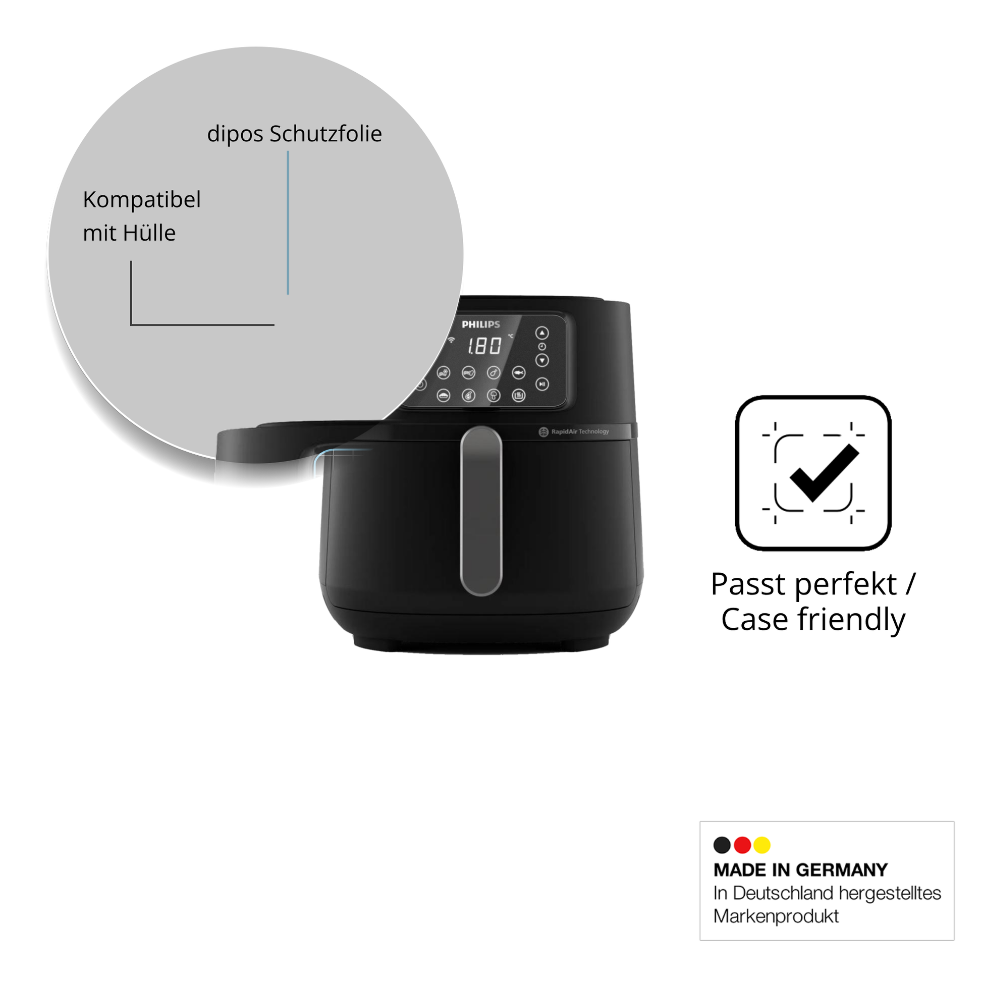 Schutzfolie mit optimaler Passform, zur Verwendung mit Hüllen geeignet
