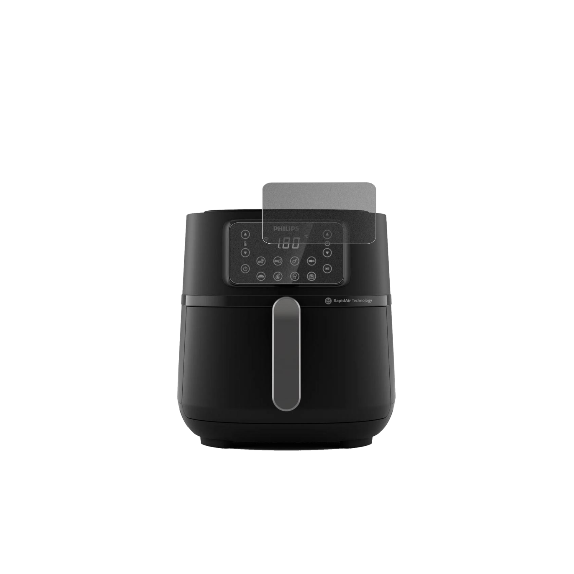 PhilipsAirfryer 5000 Series XXL mit aufgebrachtem dipos Displayschutz, der seitliche Einblicke blockiert