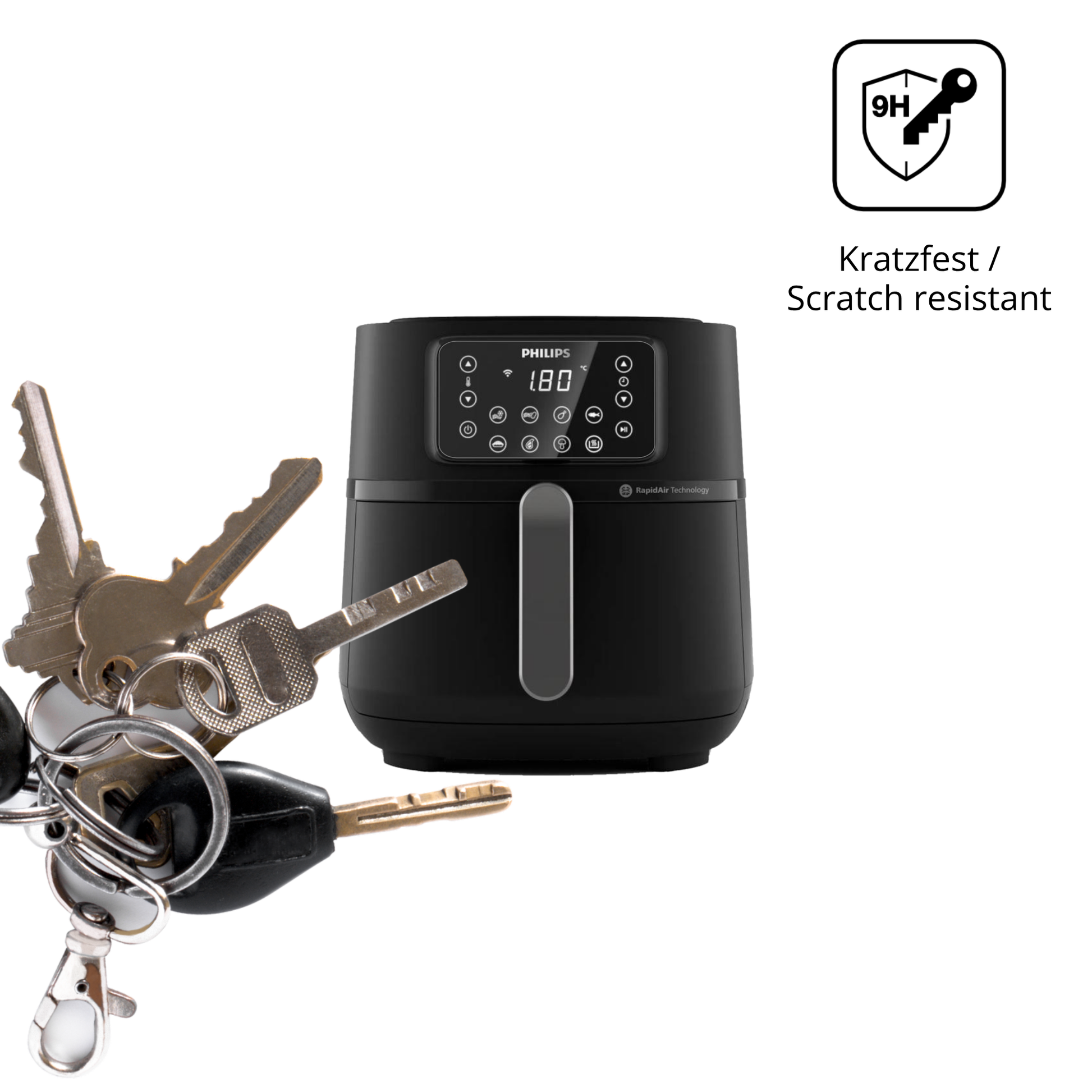 dipos Displayschutz für Philips Airfryer 5000 Series XXL, transparente Oberfläche, perfekte Passform auch für die Rundungen
