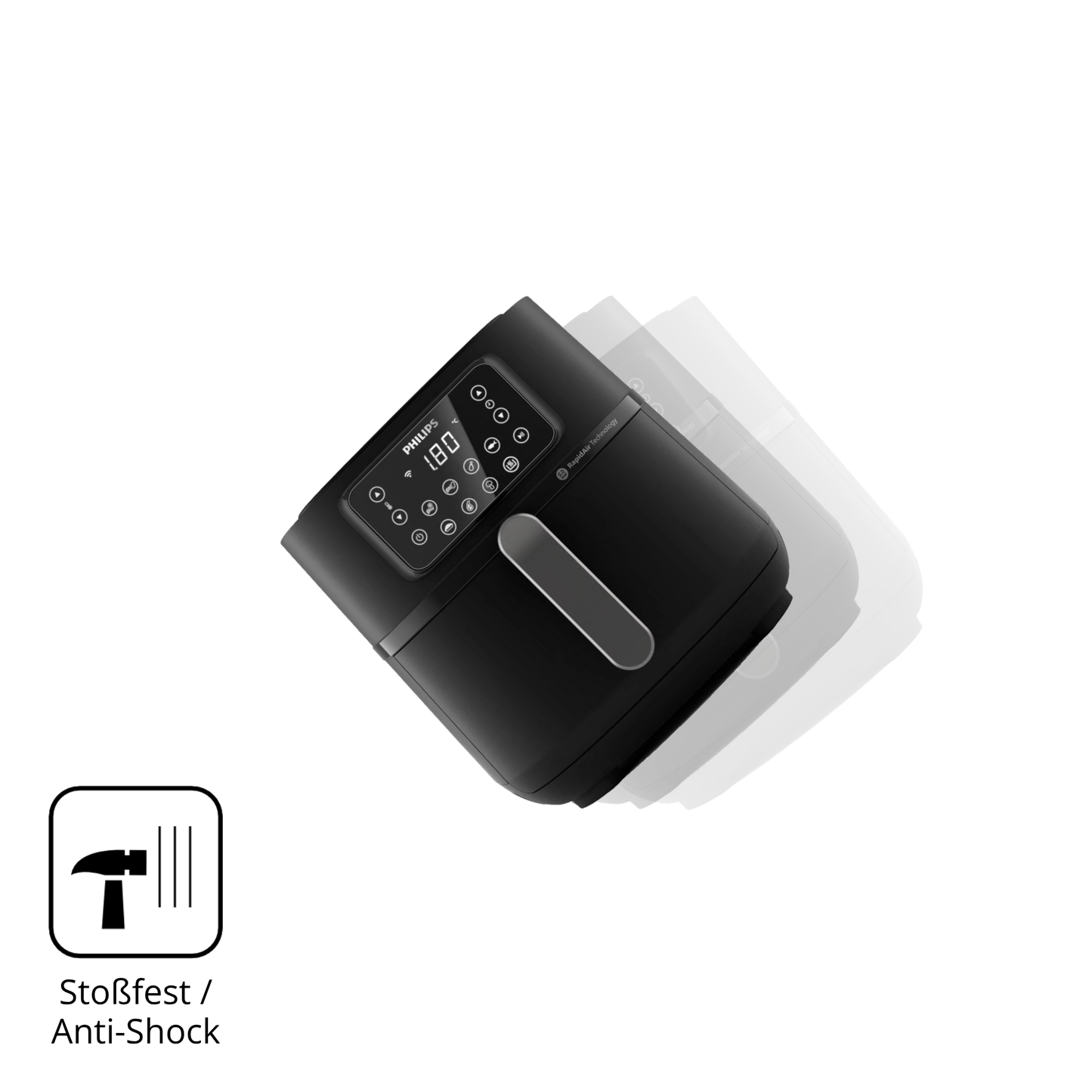 Schutz gegen Kratzer auf dem Philips Airfryer 5000 Series XXL Glas durch Schlüssel, Stöße gegen die Tischkante oder Stürze