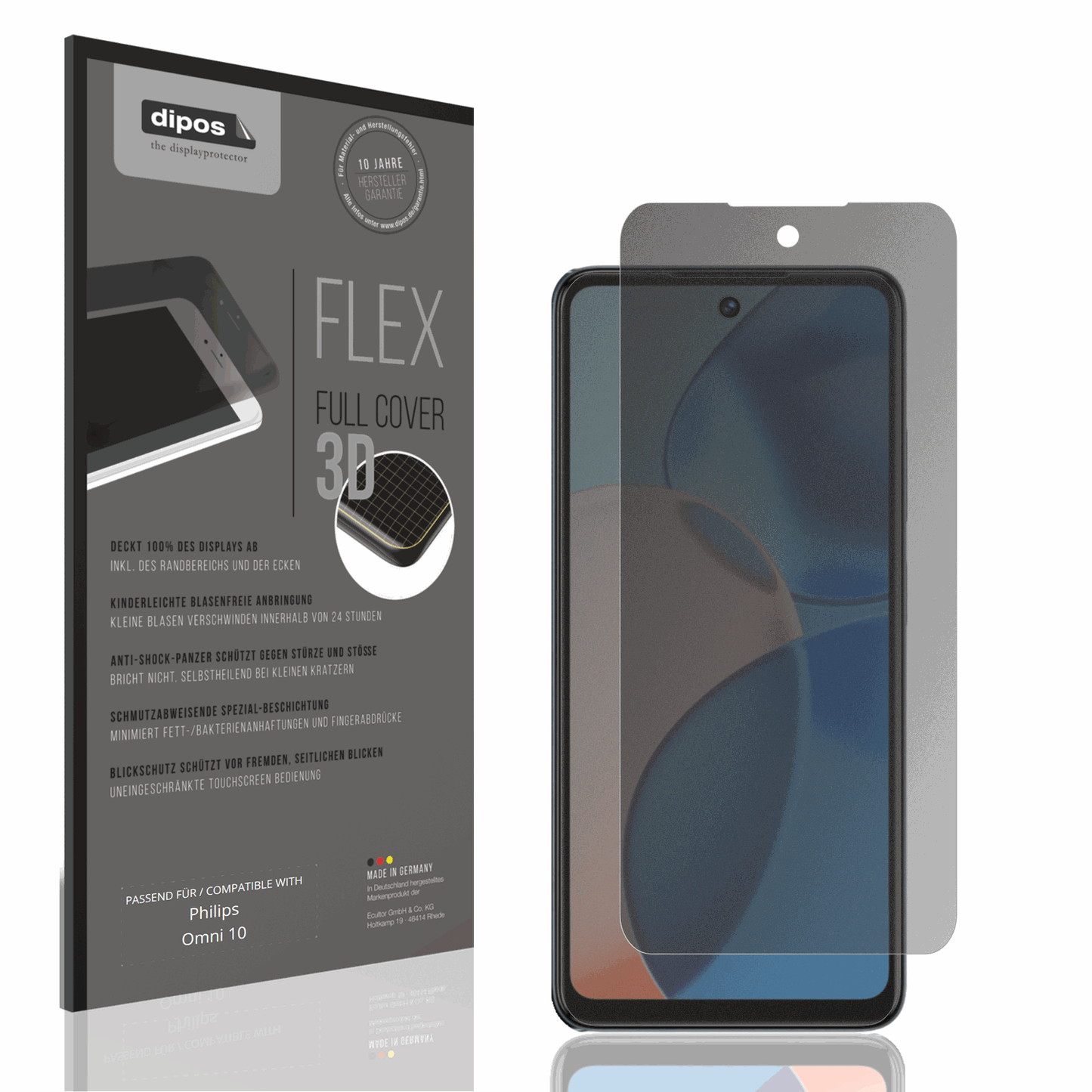 Blickschutzfolie von dipos passend für Philips Omni 10, 100% Displayabdeckung und blasenfreie Montage