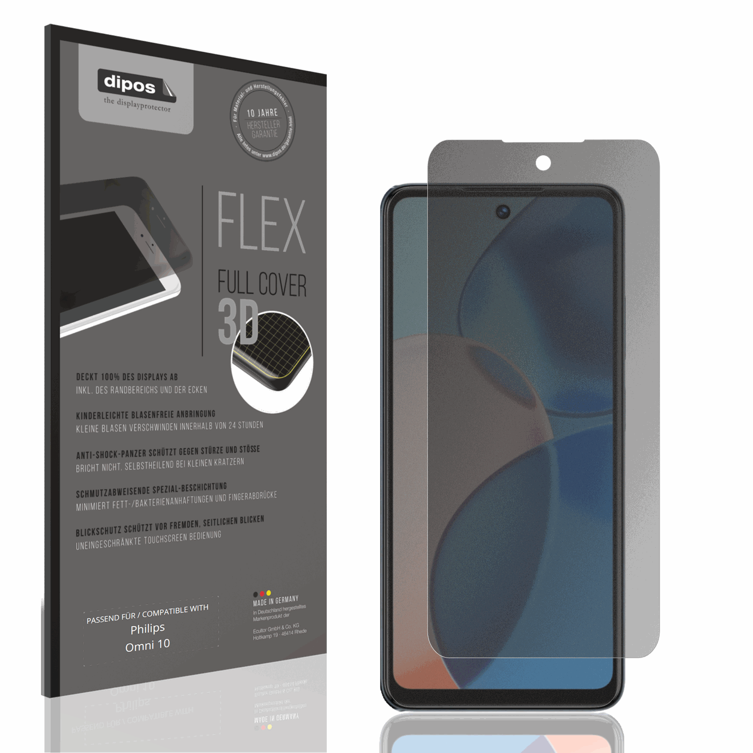 Blickschutzfolie von dipos passend für Philips Omni 10, 100% Displayabdeckung und blasenfreie Montage