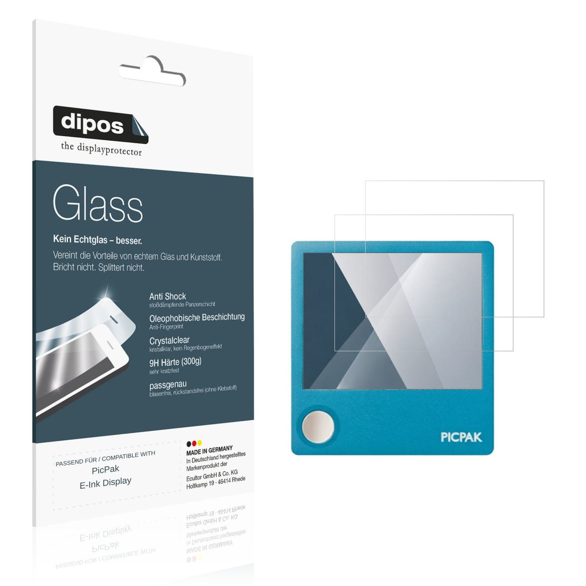 Klare Displayschutzfolie von dipos passend für PicPak E-Ink Display, 9H kratzfest und blasenfrei montiert