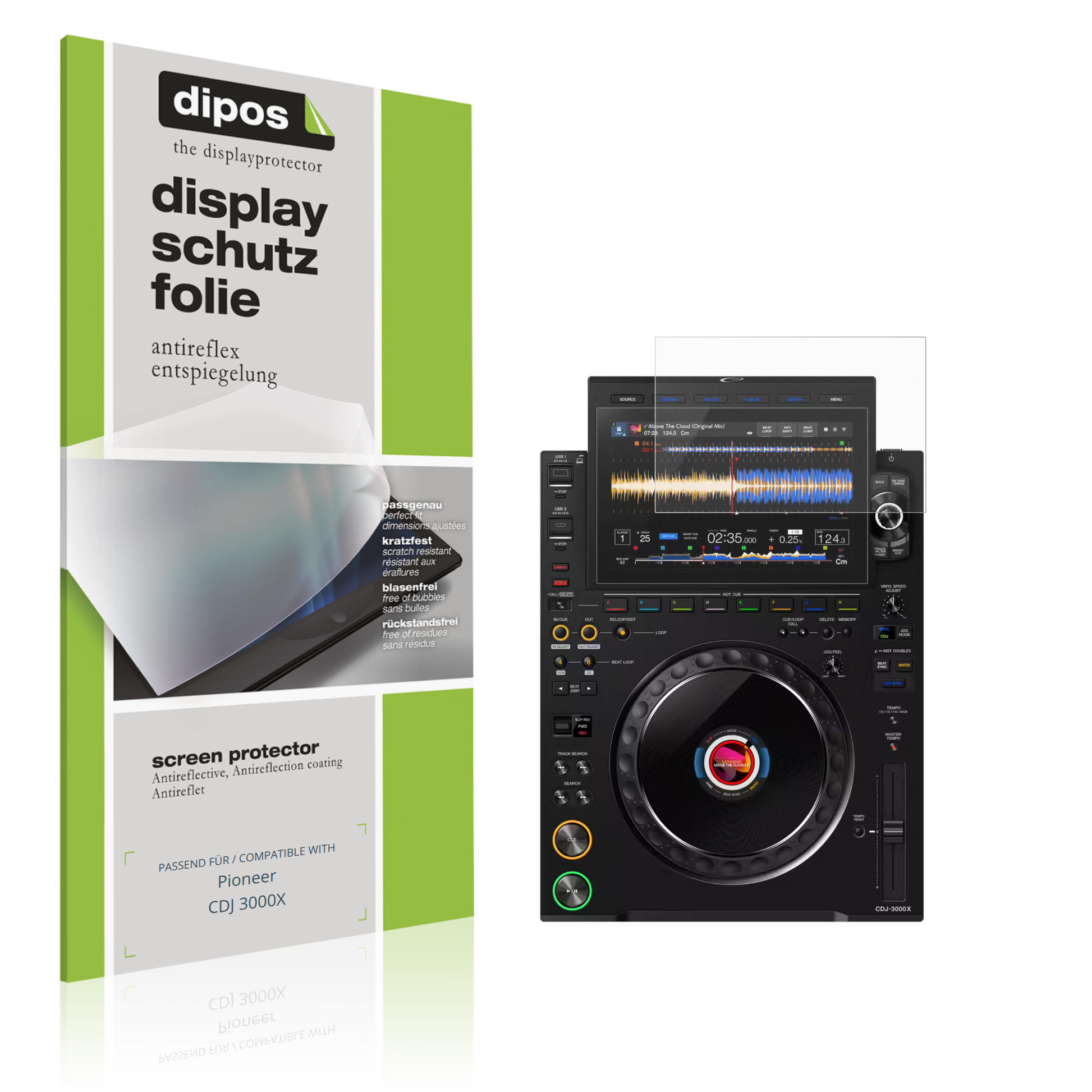 Matte Displayschutzfolie von dipos passend für Pioneer CDJ 3000X, präziser Zuschnitt und blasenfrei montiert