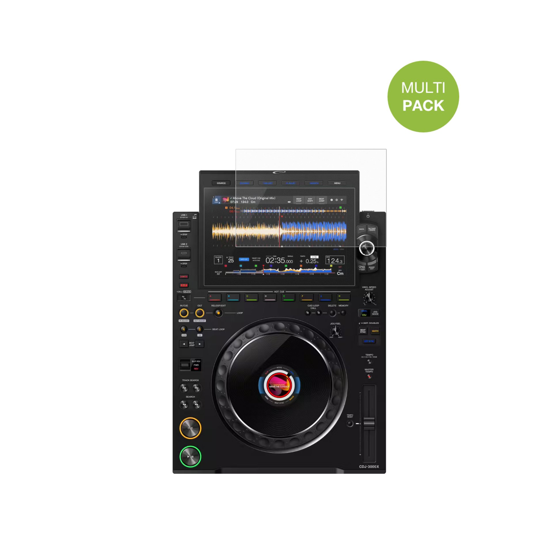 PioneerCDJ 3000X mit aufgebrachter dipos Displayschutzfolie, die lästige Fingerabdrücke minimiert