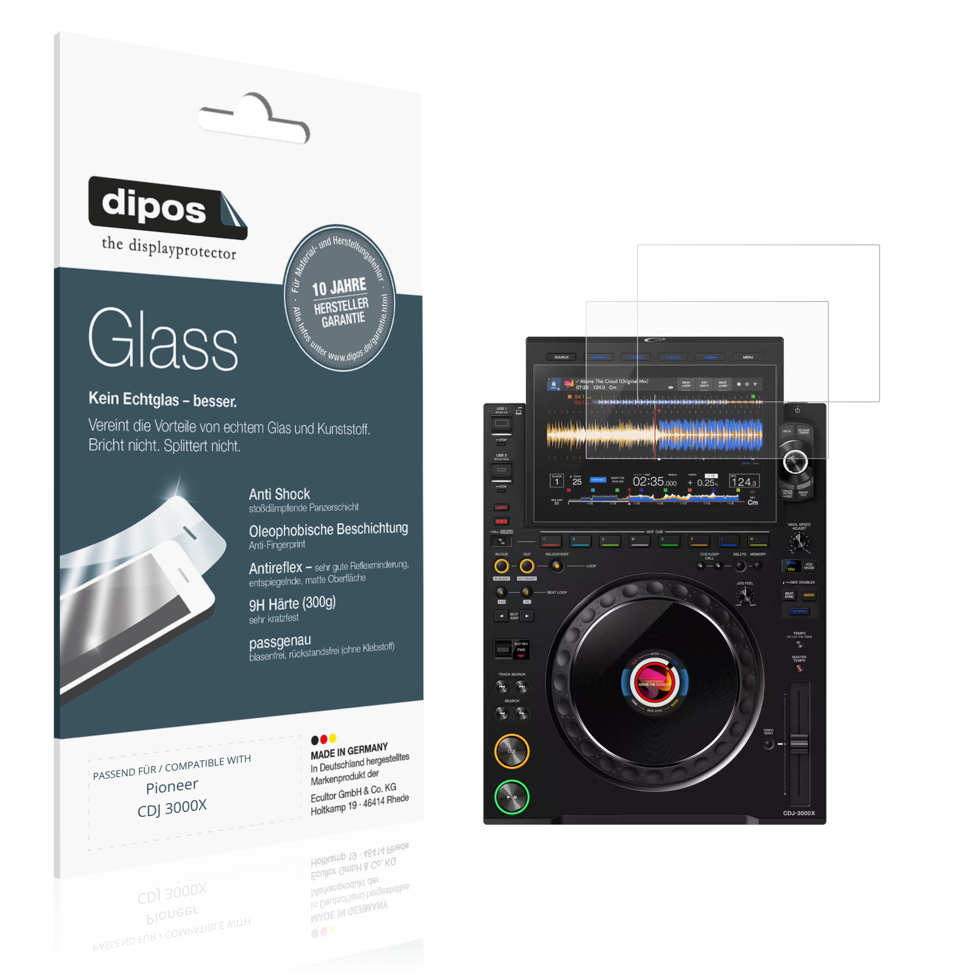 Matte Displayschutzfolie von dipos passend für Pioneer CDJ 3000X, 9H kratzfest und blasenfrei montiert