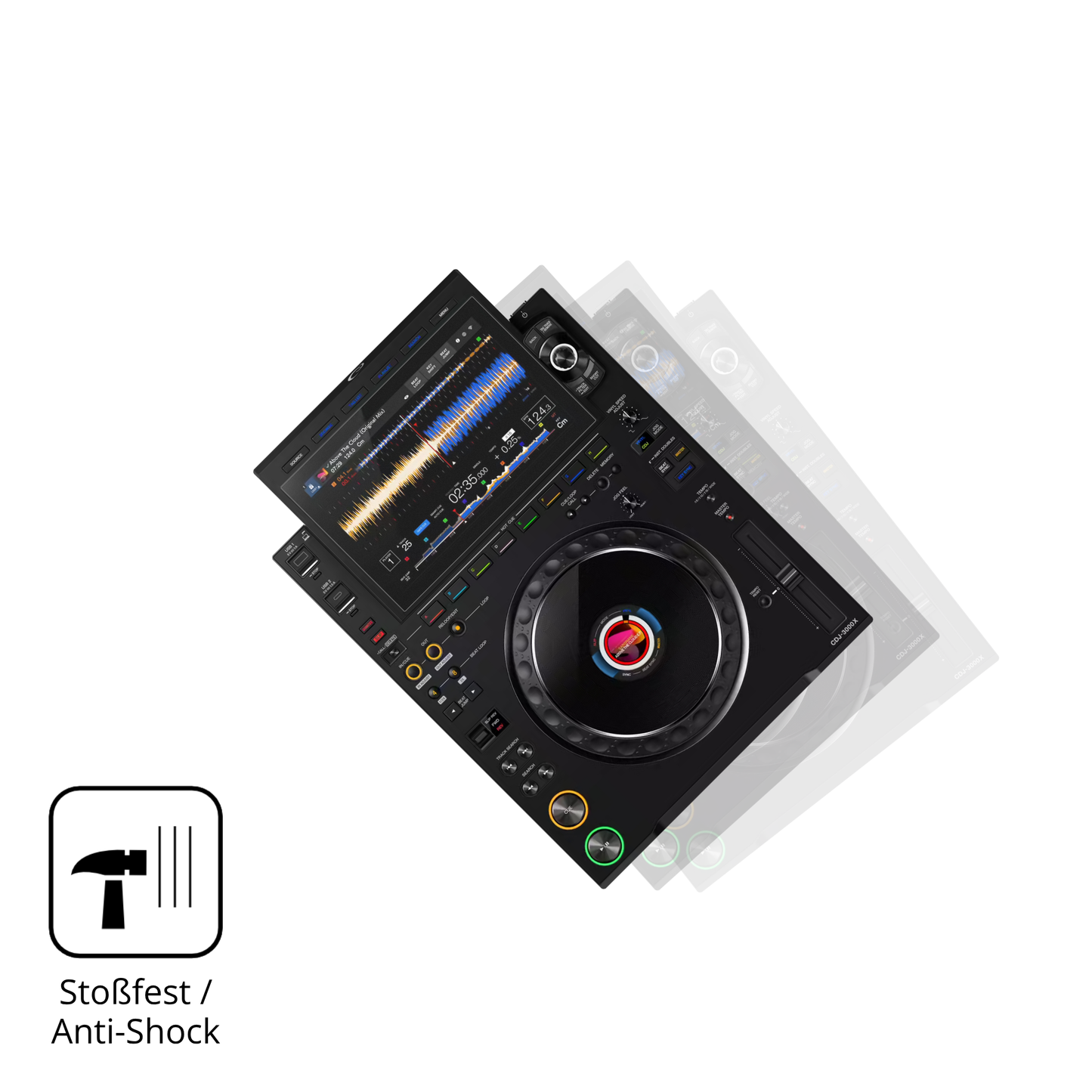 Schutz gegen Kratzer auf dem Pioneer CDJ 3000X Glas durch Schlüssel, Stöße gegen die Tischkante oder Stürze