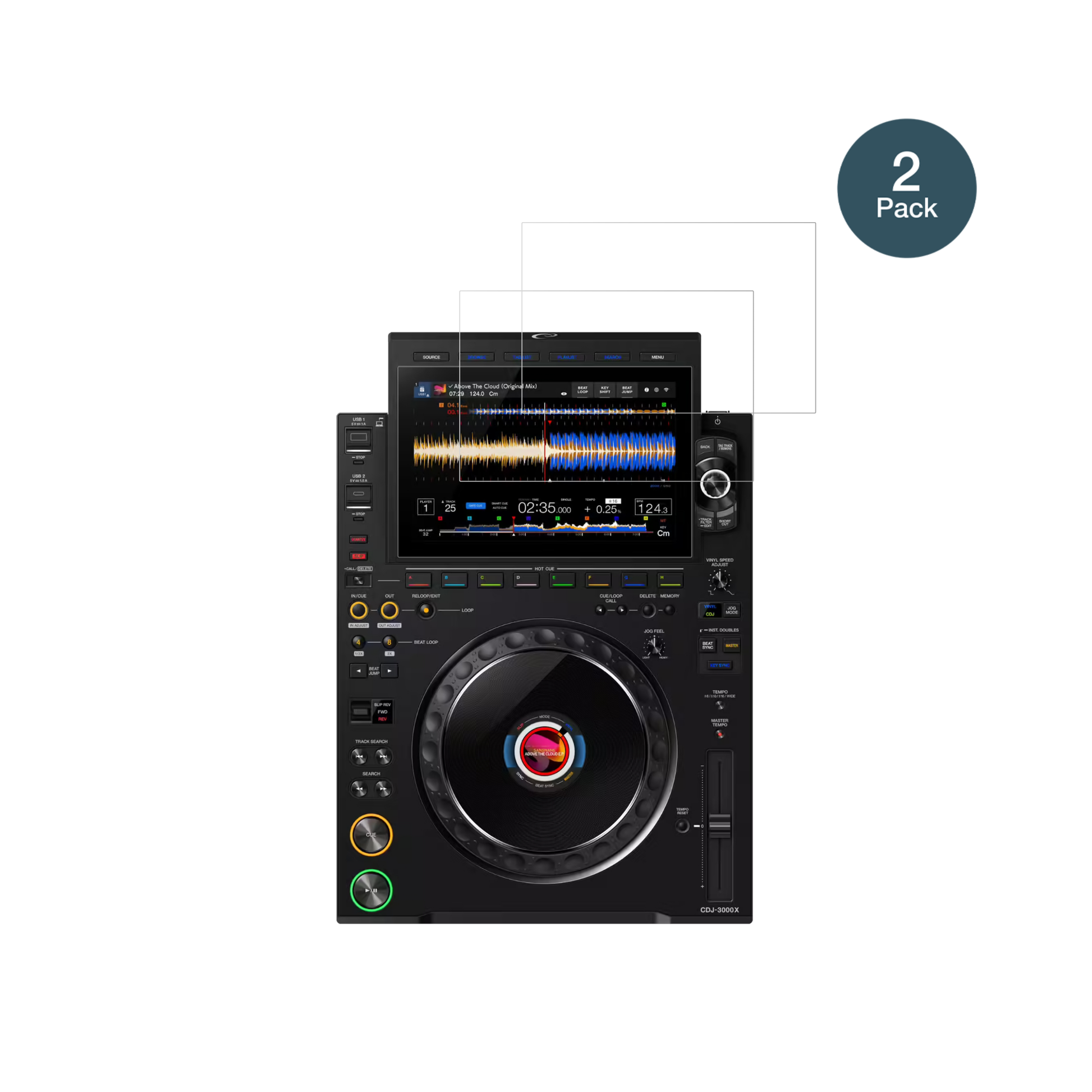PioneerCDJ 3000X mit aufgebrachter dipos Flex Schutzfolie, glasklare Darstellung ohne Einschränkungen