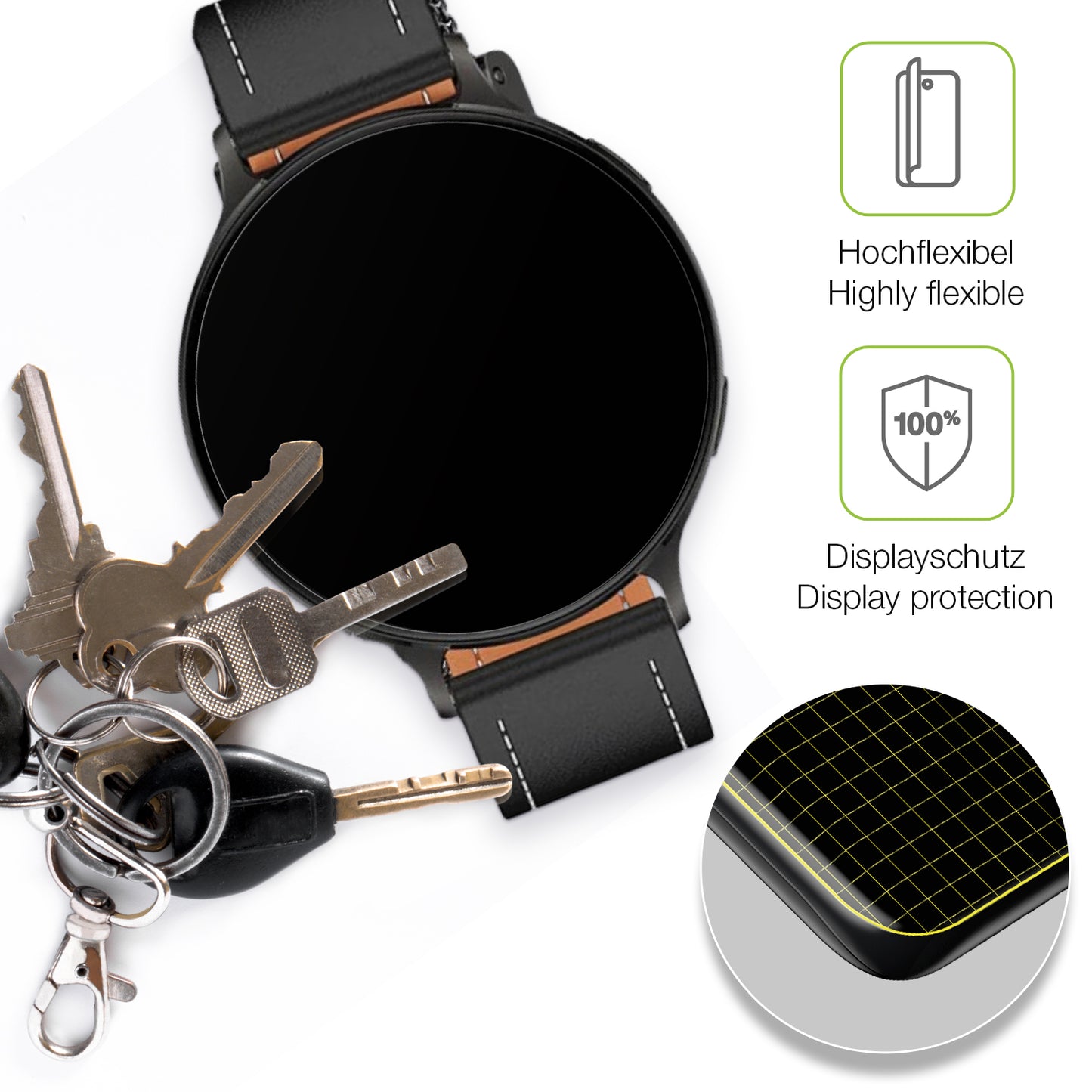 dipos Displayschutz für Pireware Nano Smartwatch, transparente Oberfläche, perfekte Passform auch für die Rundungen