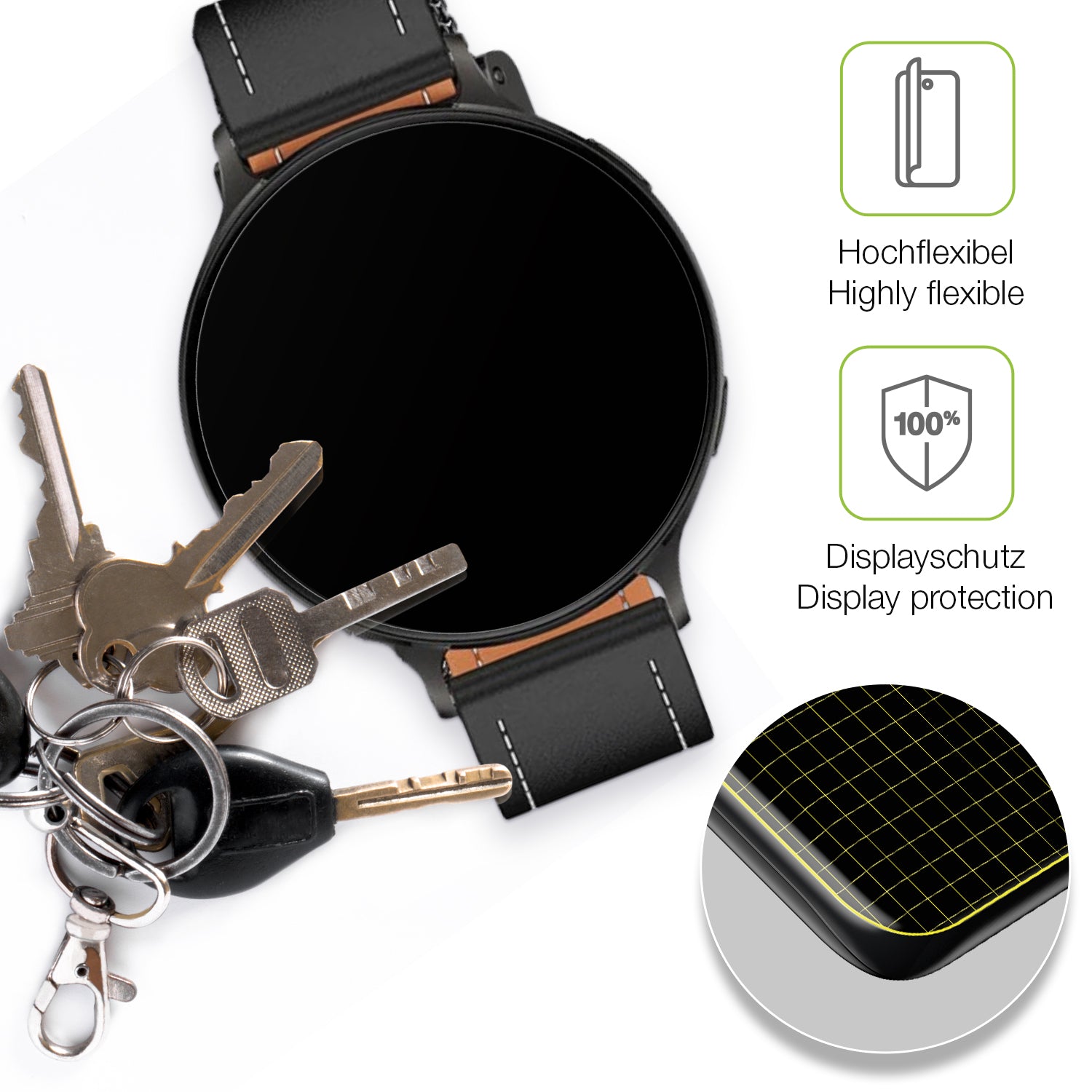 dipos Displayschutz für Pireware Nano Smartwatch, transparente Oberfläche, perfekte Passform auch für die Rundungen