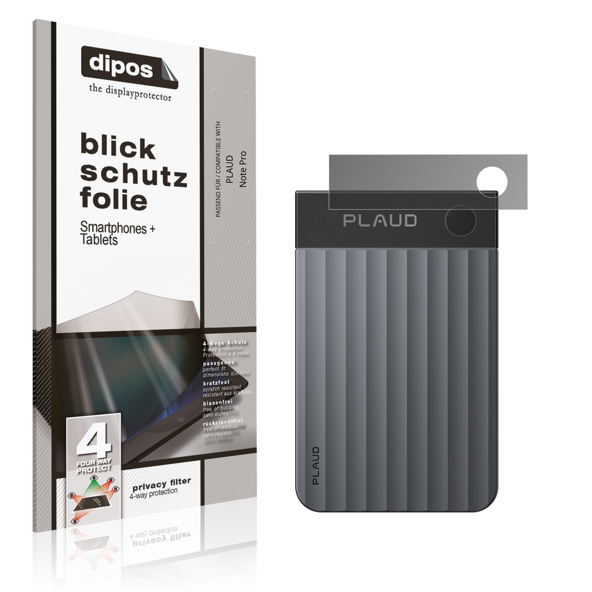 Blickschutzfolie von dipos passend für PLAUD Note Pro, präziser Zuschnitt und blasenfrei montiert