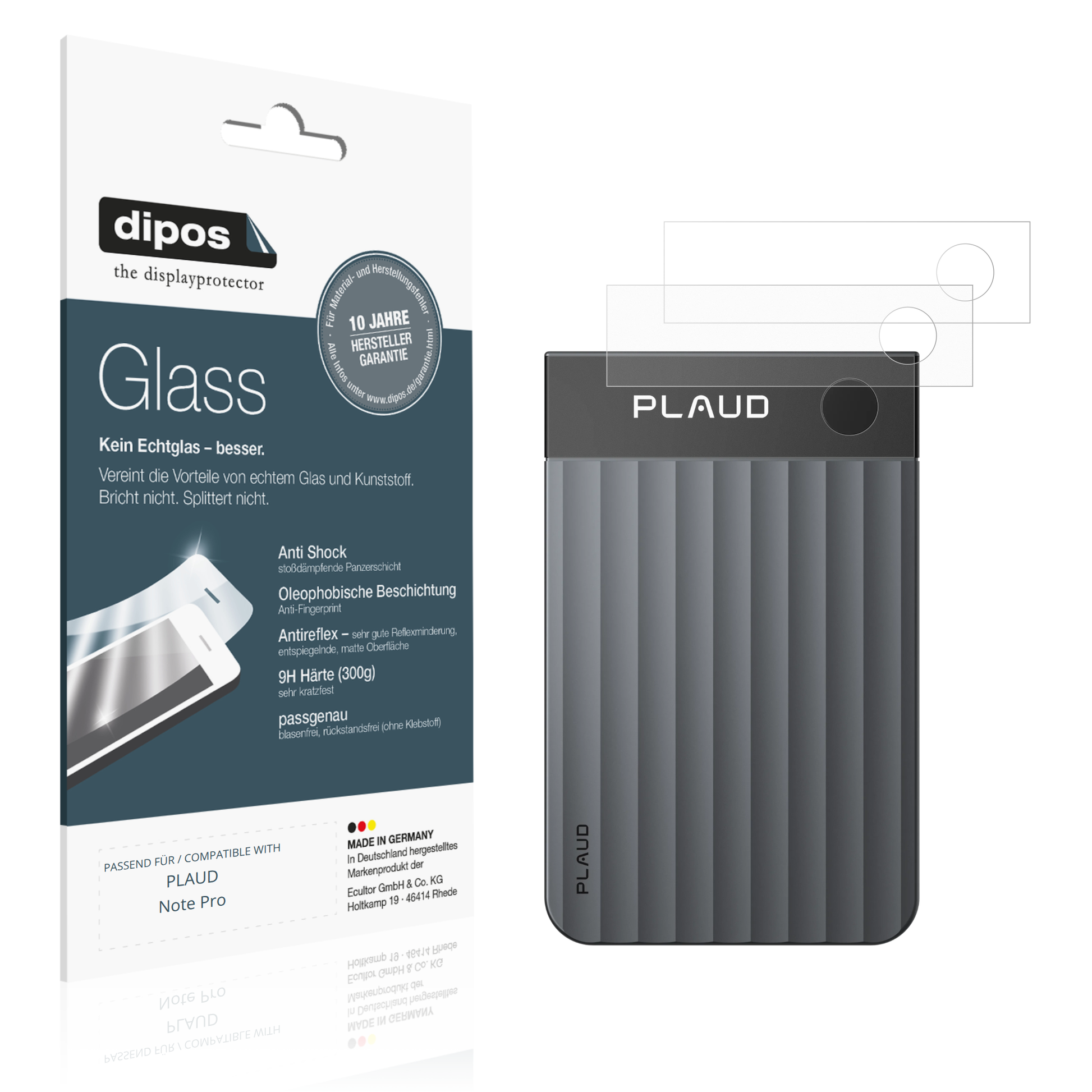 Matte Displayschutzfolie von dipos passend für PLAUD Note Pro, 9H kratzfest und blasenfrei montiert