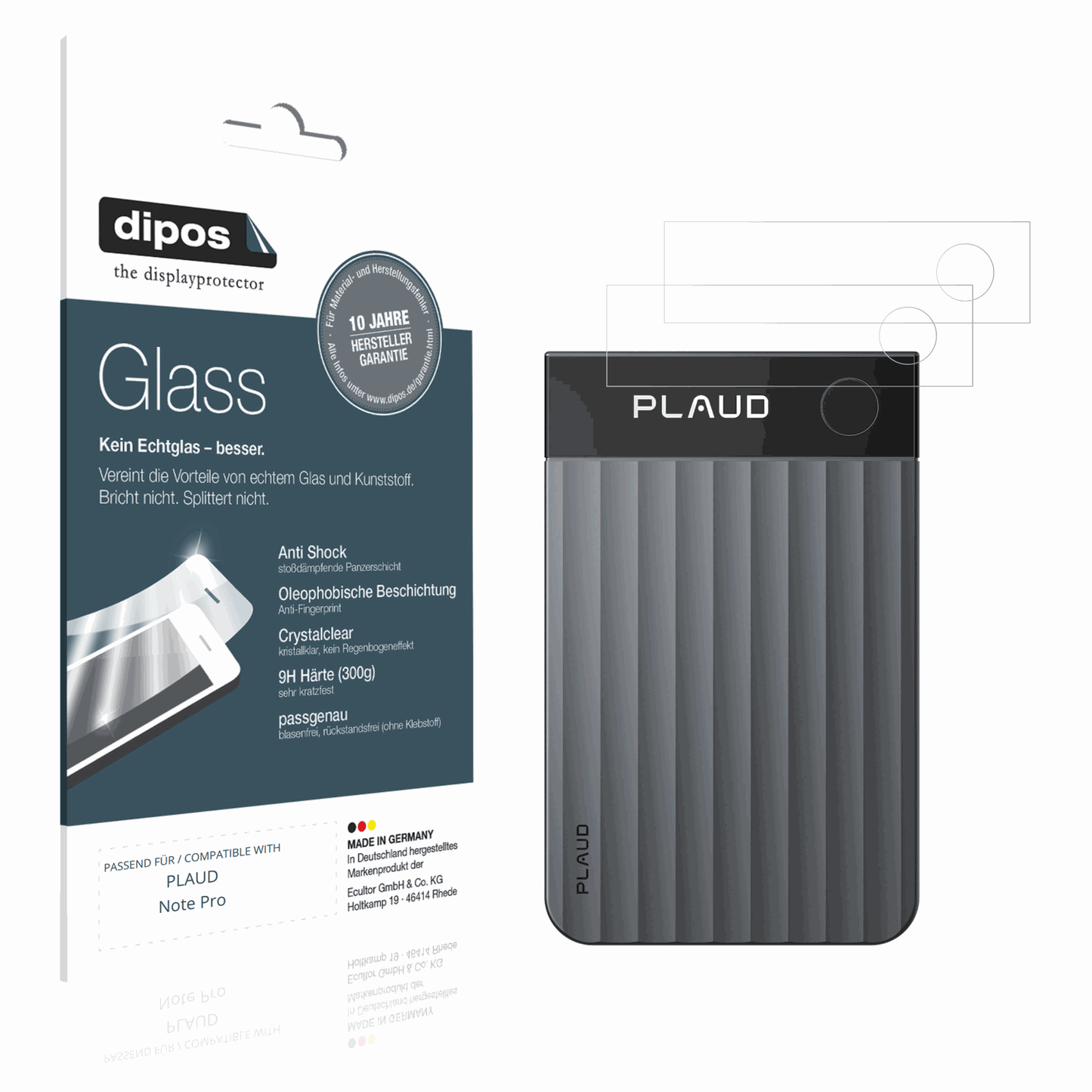 Klare Displayschutzfolie von dipos passend für PLAUD Note Pro, 9H kratzfest und blasenfrei montiert