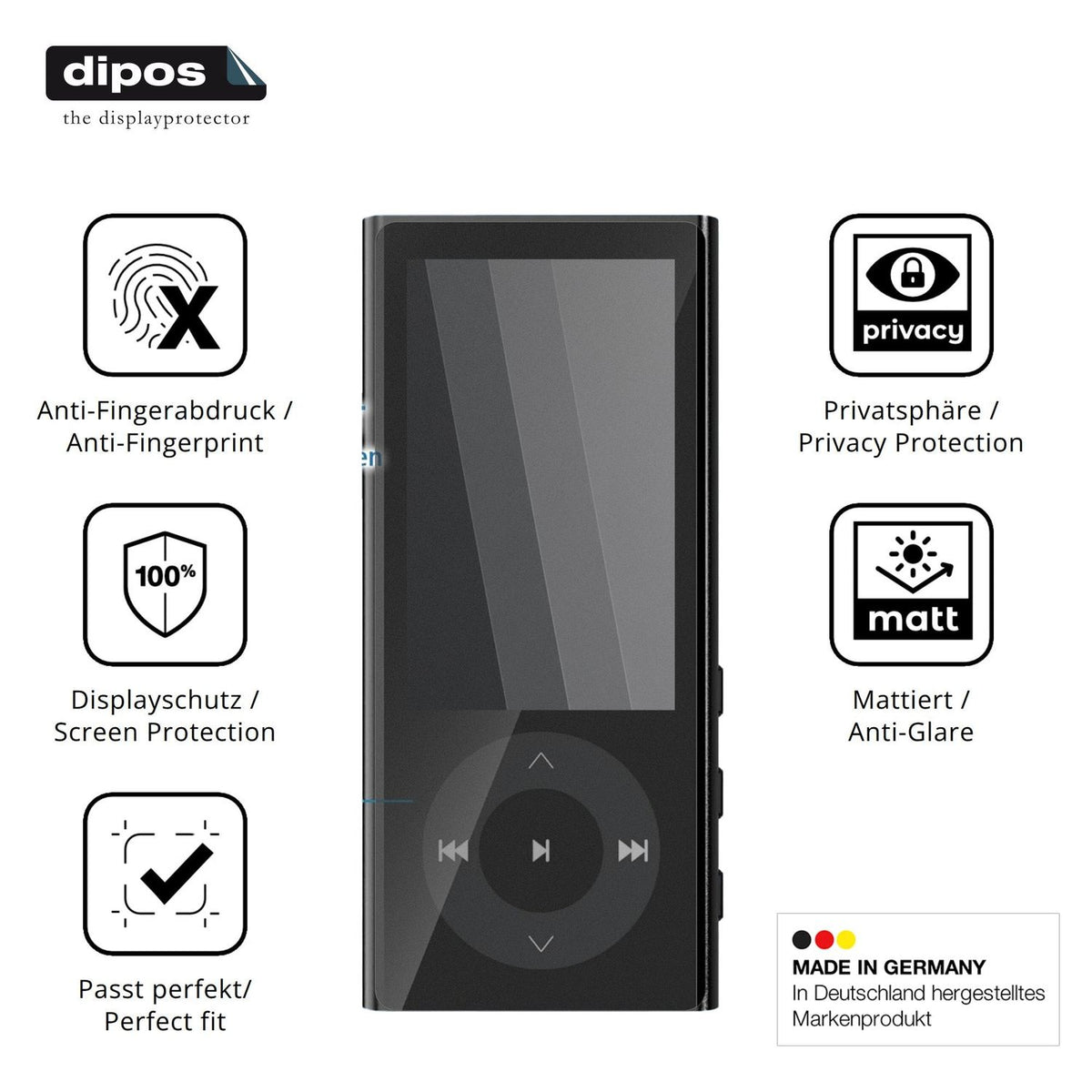 Screen Protector for PlayerPure A9 MP3-Player Privacy Filter 4-Way Protection 