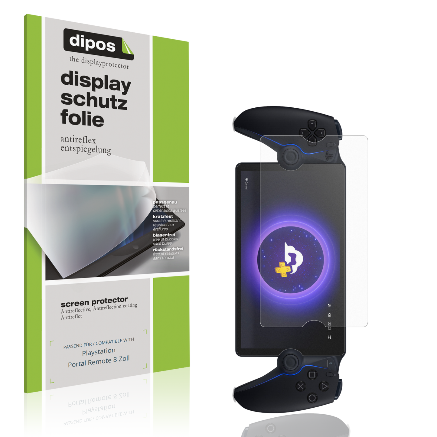 Matte Displayschutzfolie von dipos passend für Playstation Portal Remote 8 Zoll, präziser Zuschnitt und blasenfrei montiert