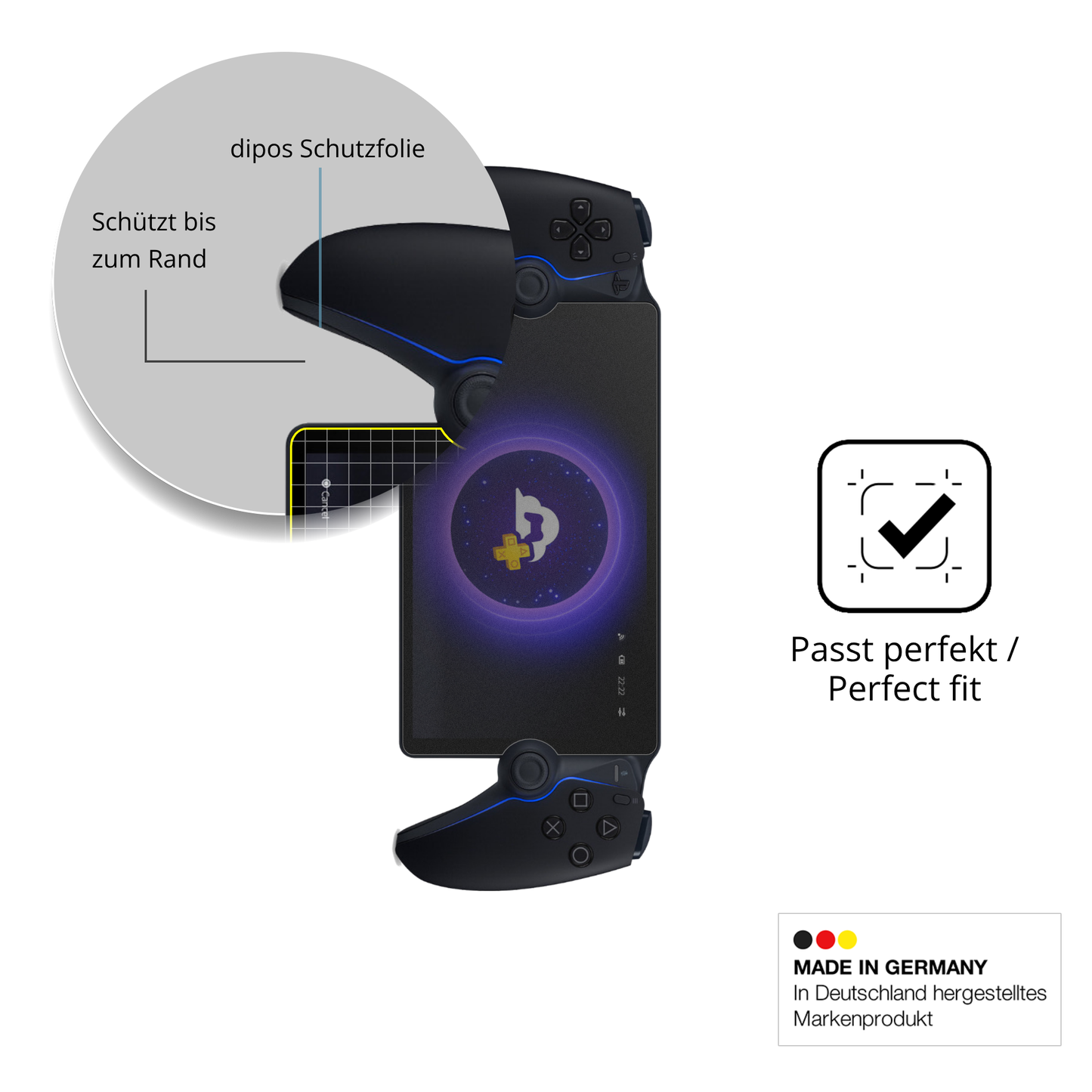 Schutz gegen Kratzer auf dem Playstation Portal Remote 8 Zoll Glas durch Schlüssel oder Ähnliches