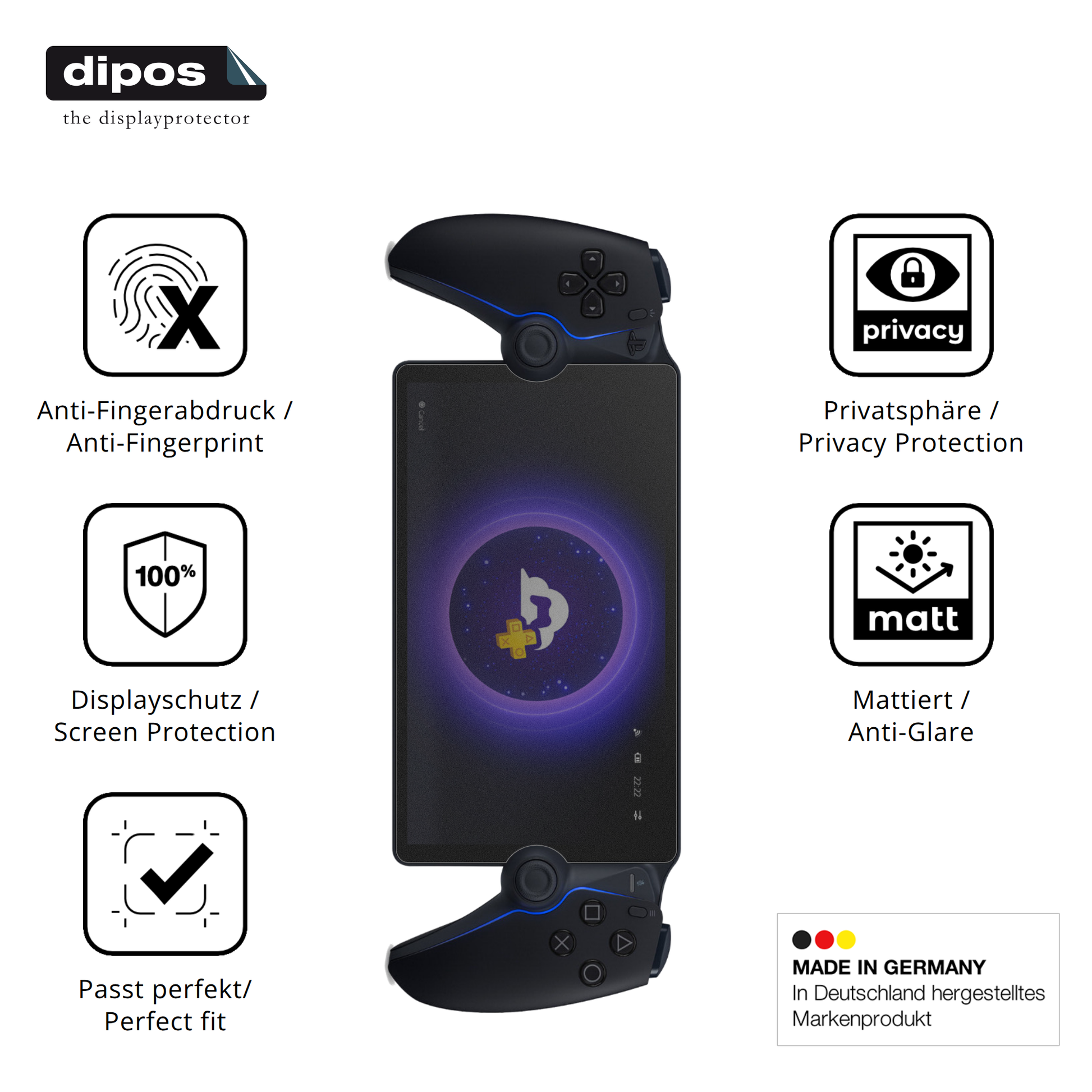 Privatsphäre-Schutz durch Sichtschutz-Folie passend zugeschnitten für Playstation Portal Remote 8 Zoll