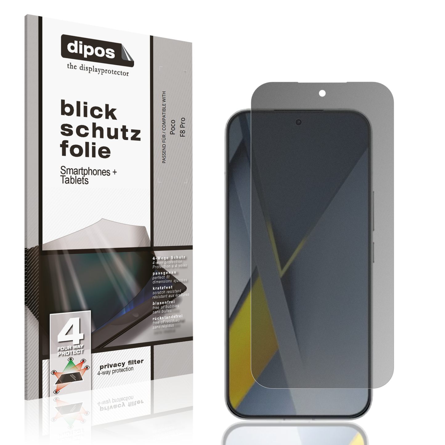 Blickschutzfolie von dipos passend für Poco F8 Pro, präziser Zuschnitt und blasenfrei montiert