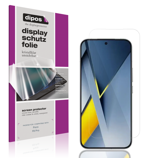 Klare Displayschutzfolie von dipos passend für Poco F8 Pro, präziser Zuschnitt und blasenfrei montiert