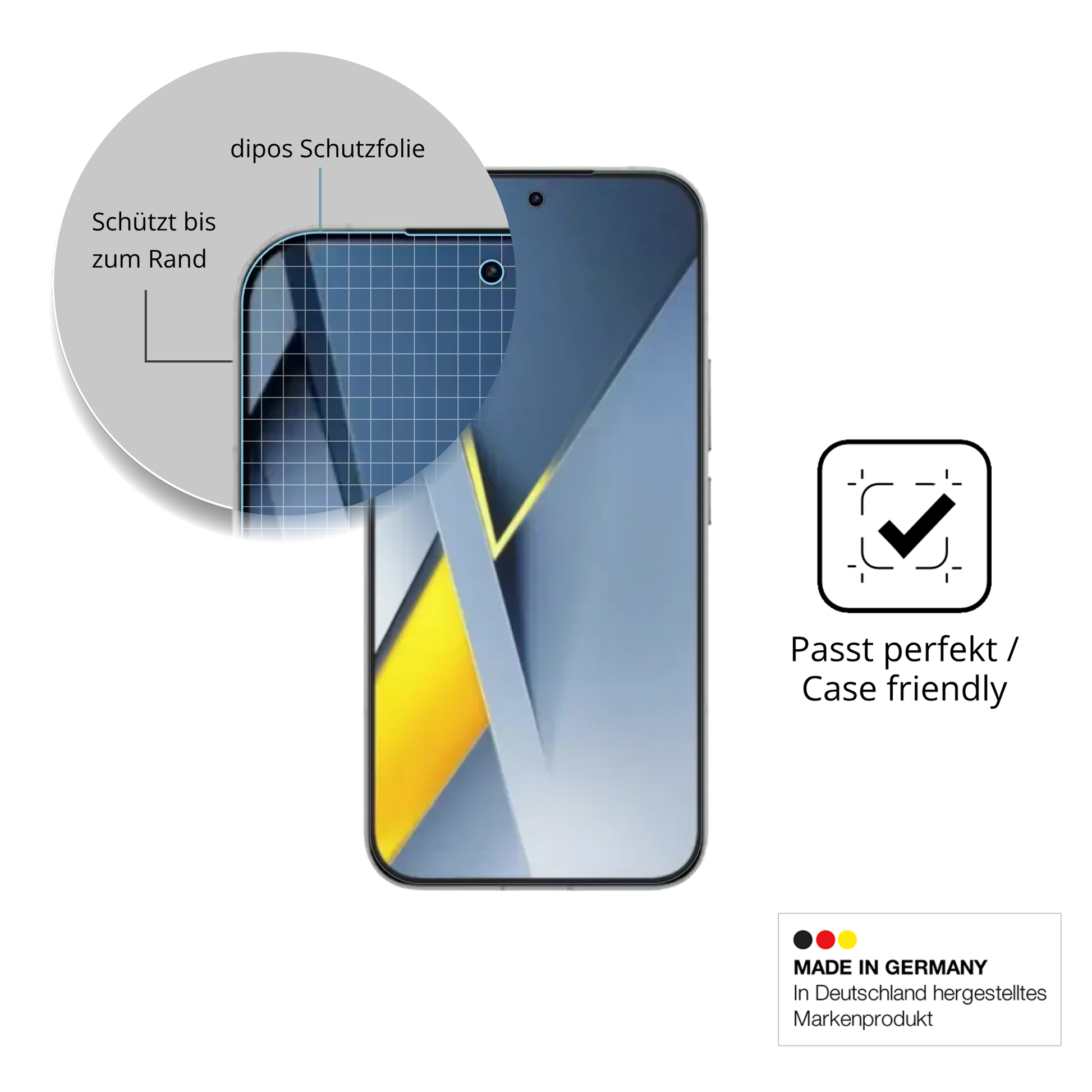 Schutzglasfolie mit optimaler Passform, zur Verwendung mit Hüllen geeignet